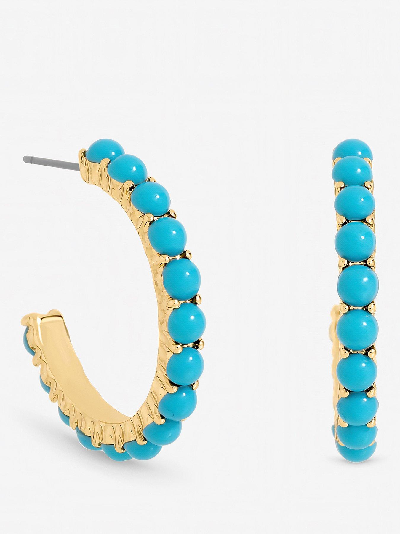 mood-gold-plated-and-blue-bead-hoop-earringsfront