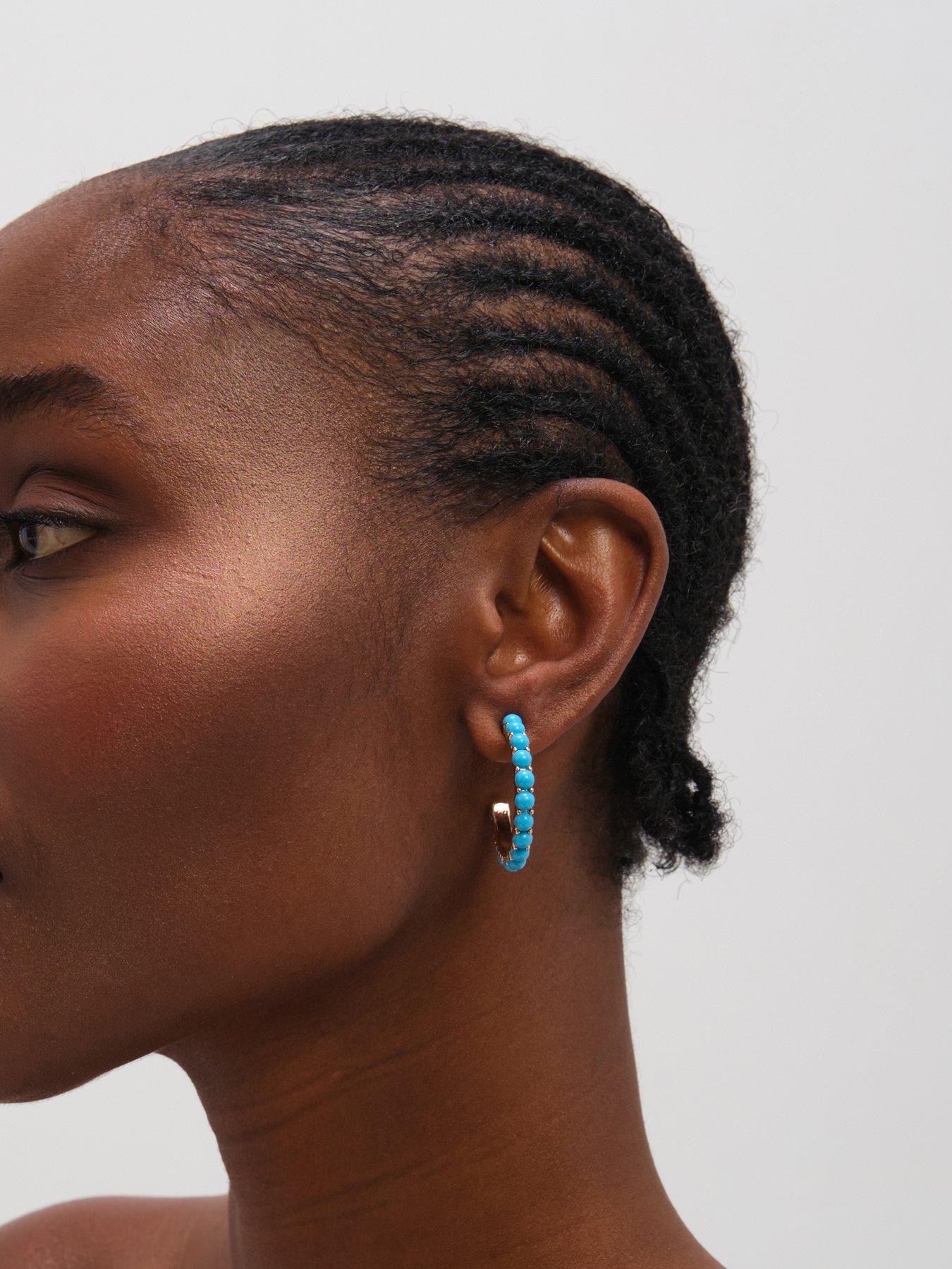 mood-gold-plated-and-blue-bead-hoop-earringsback