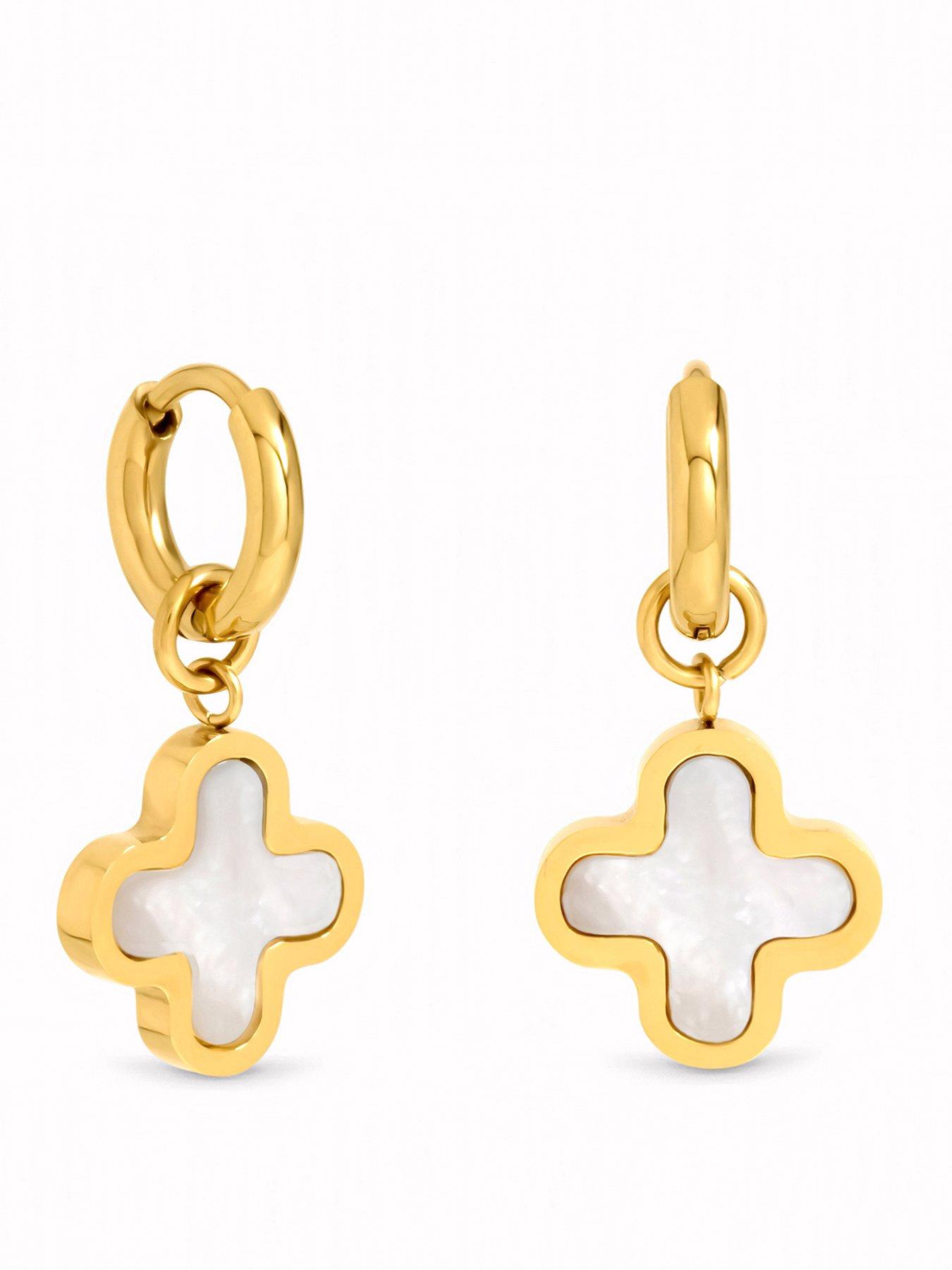 Jon Richard Gold Plated Waterproof Mother of Pearl Clover Huggie Earrings