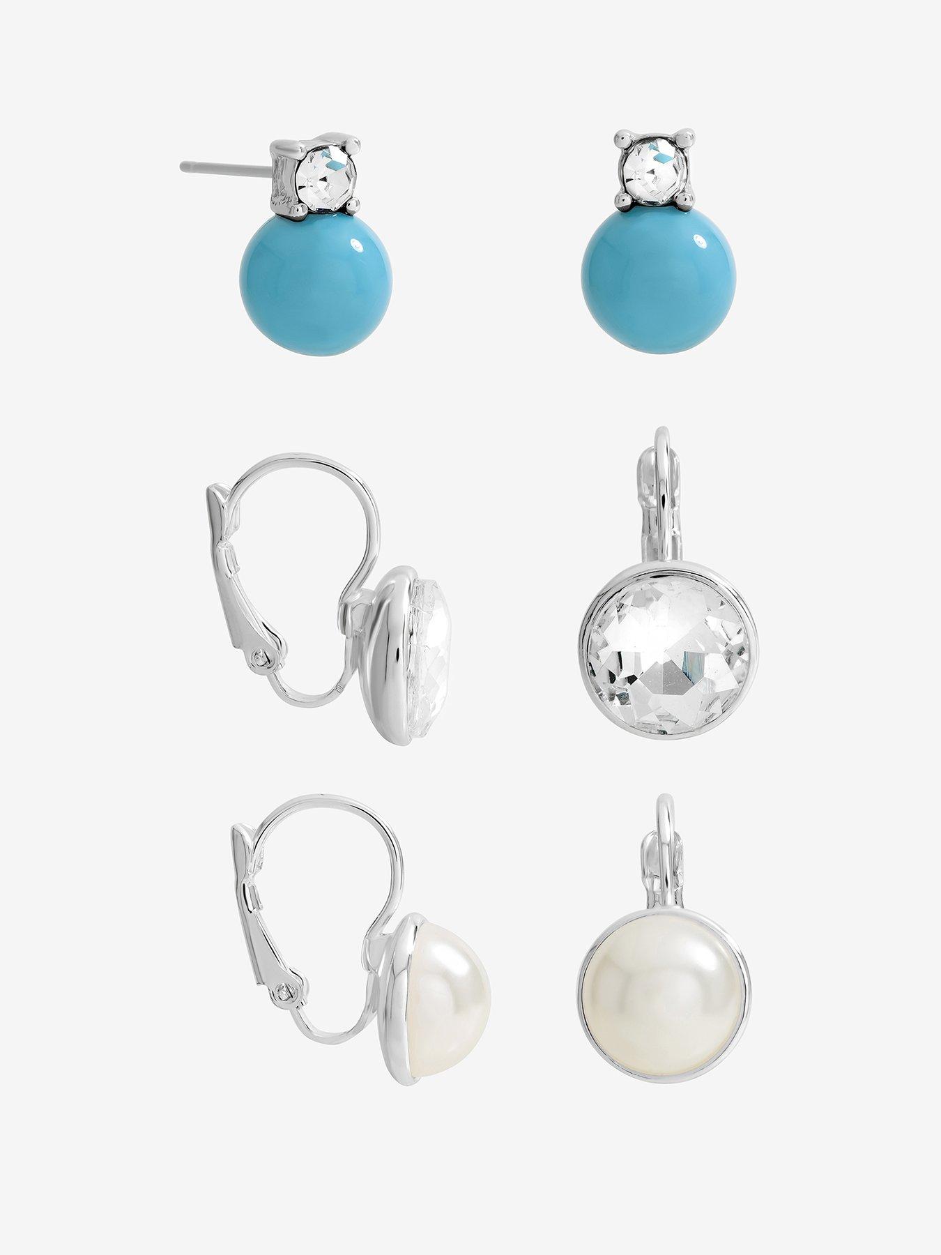 Mood Mood Silver Plated Crystal and Pearl Charm Hoops - Pack of 3