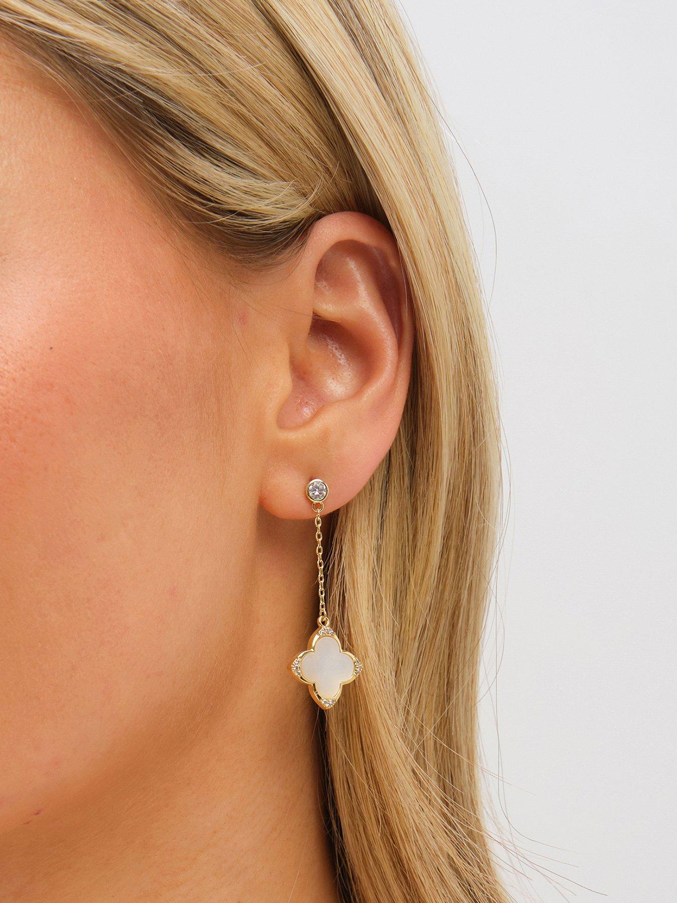 Jon Richard Jon Richard Gold Plated Mother of Pearl and Pearl Drop Clover Earrings