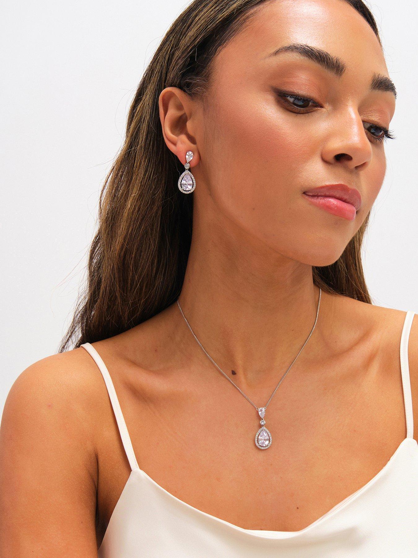 Image 1 of 4 of Jon Richard Rhodium Plated Cubic Zirconia Pear Drop Earrings