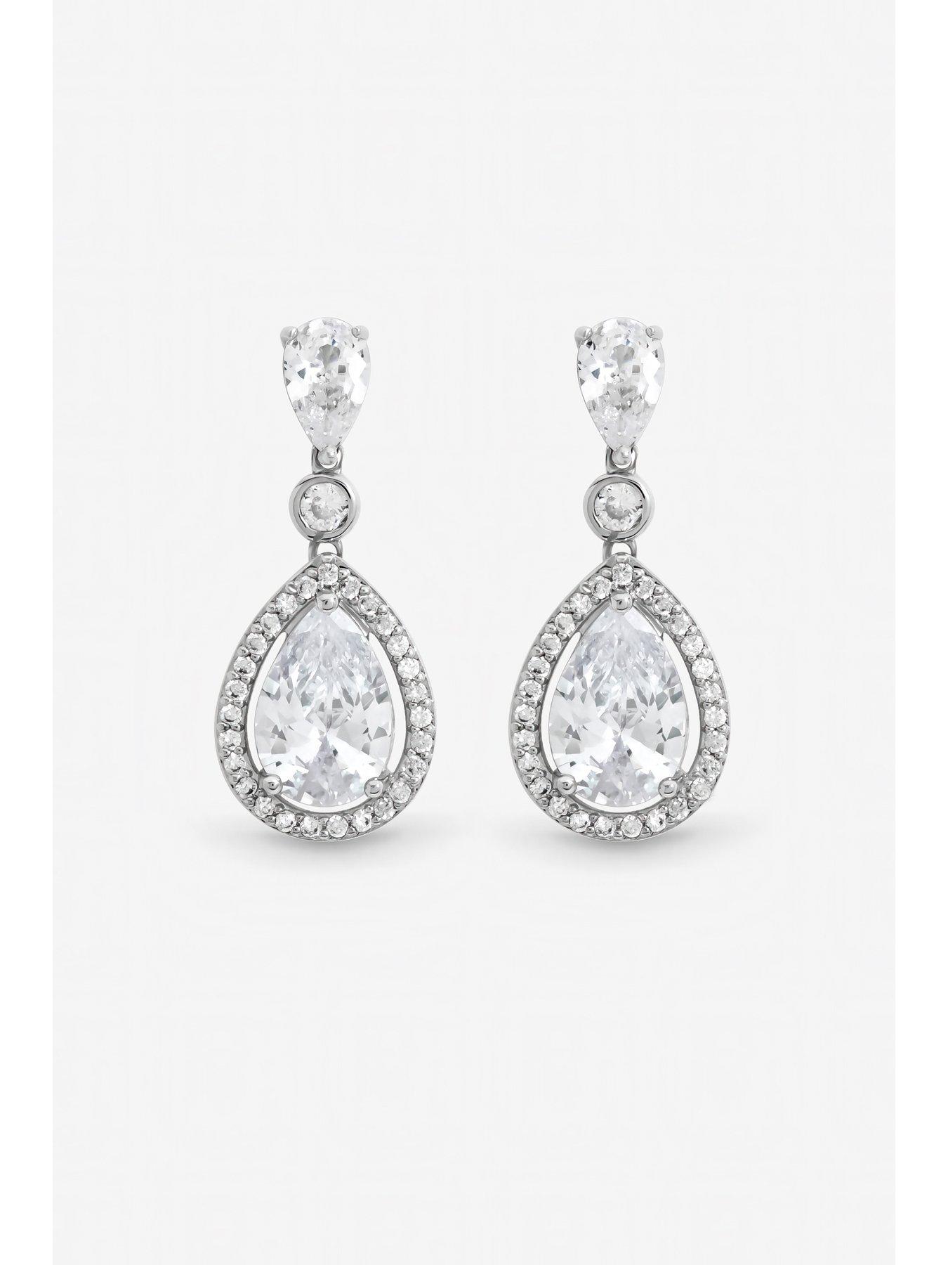 Image 2 of 4 of Jon Richard Rhodium Plated Cubic Zirconia Pear Drop Earrings