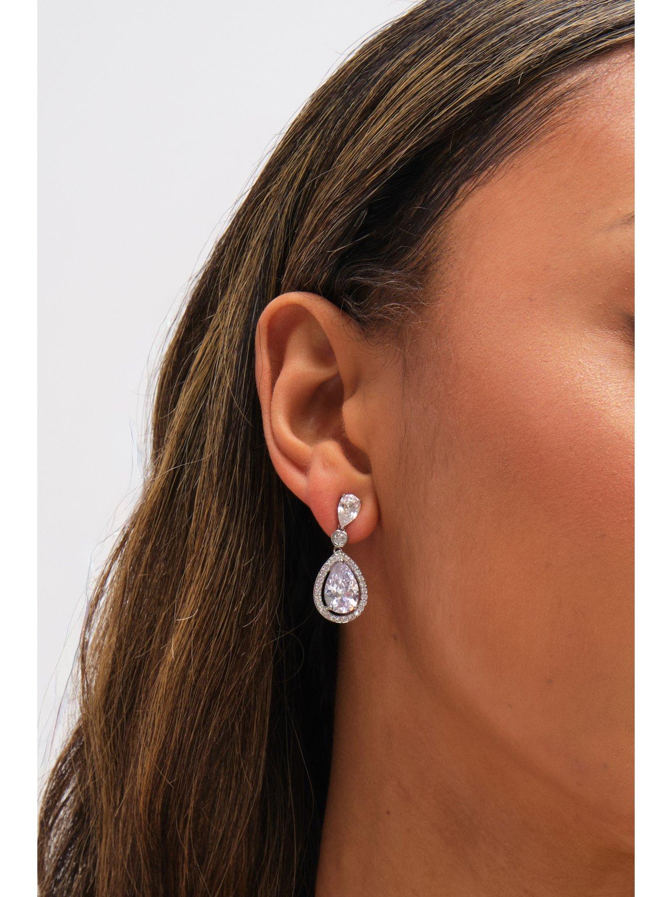 Image 3 of 4 of Jon Richard Rhodium Plated Cubic Zirconia Pear Drop Earrings