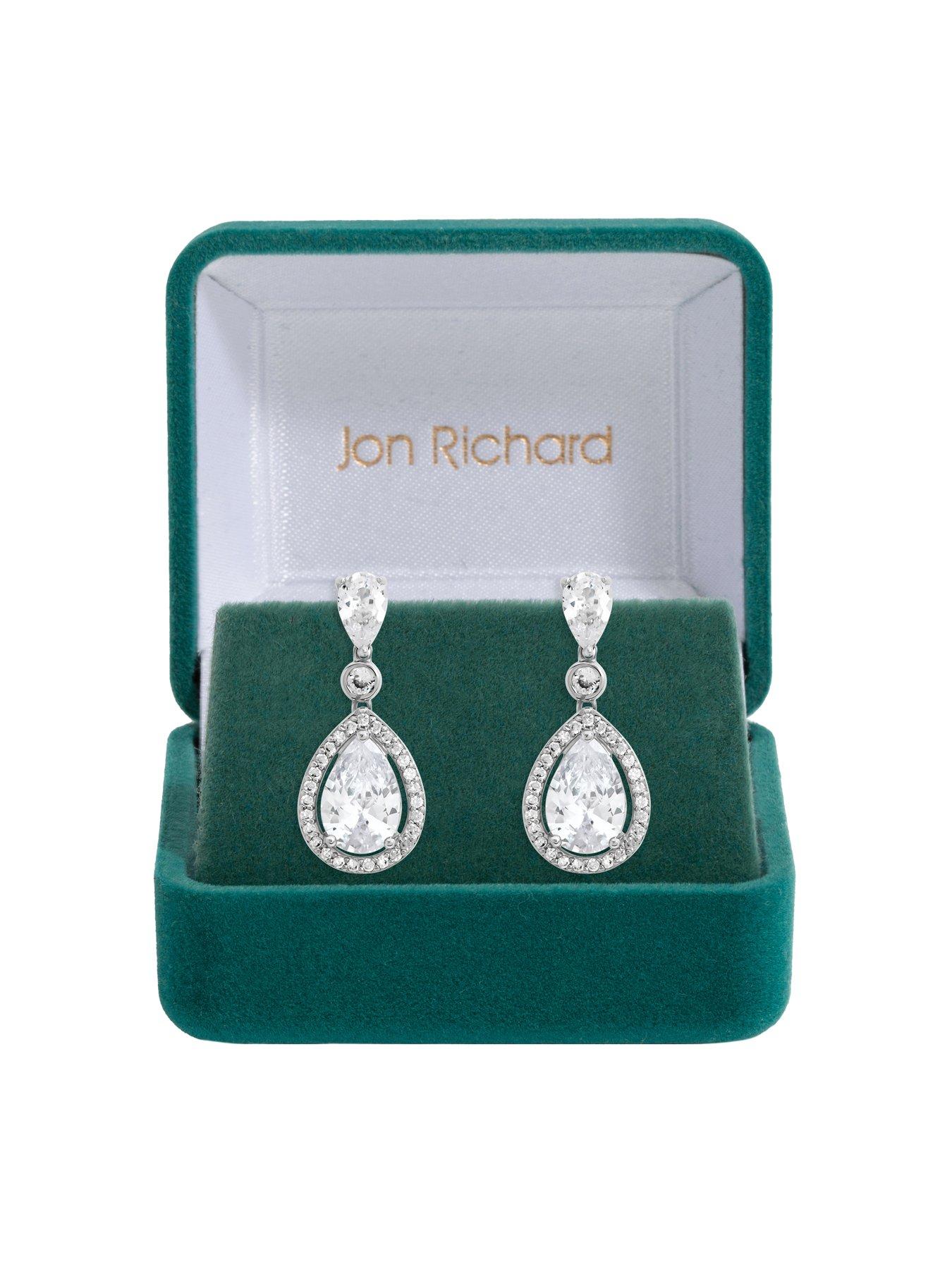 Image 4 of 4 of Jon Richard Rhodium Plated Cubic Zirconia Pear Drop Earrings