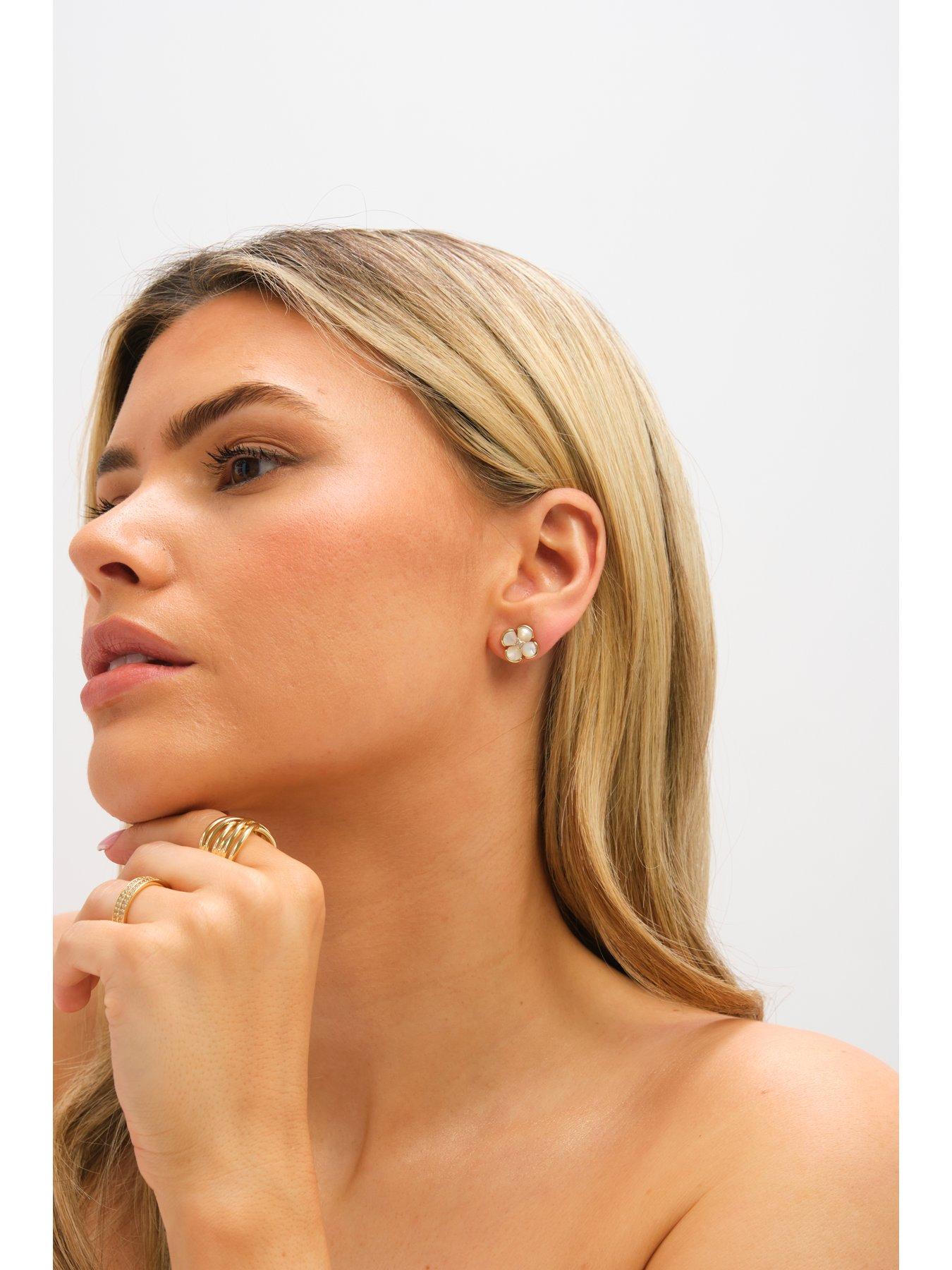 Image 2 of 3 of Jon Richard Jon Richard Gold Plated Mother of Pearl Flower Stud Earrings