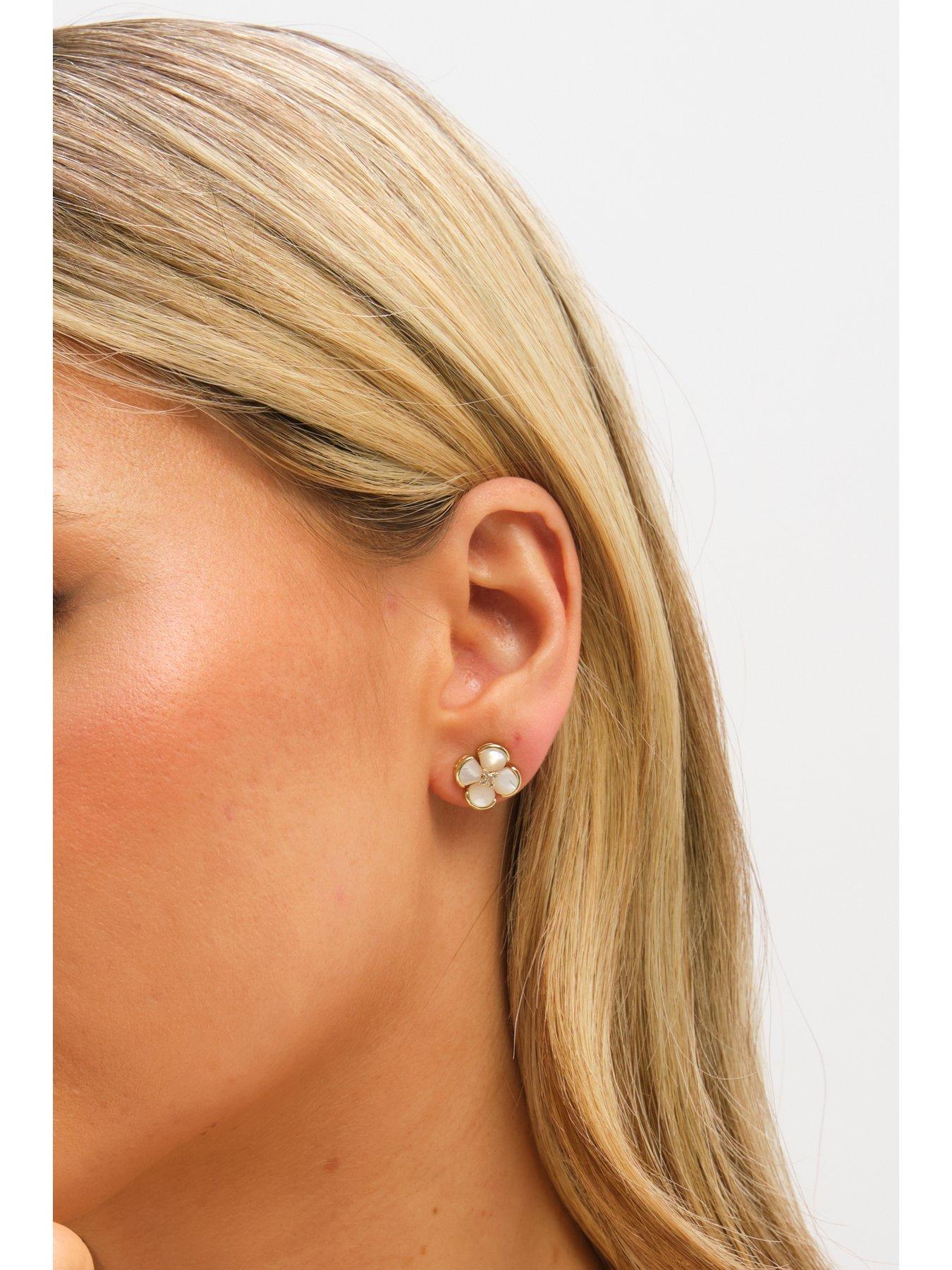 Image 3 of 3 of Jon Richard Jon Richard Gold Plated Mother of Pearl Flower Stud Earrings