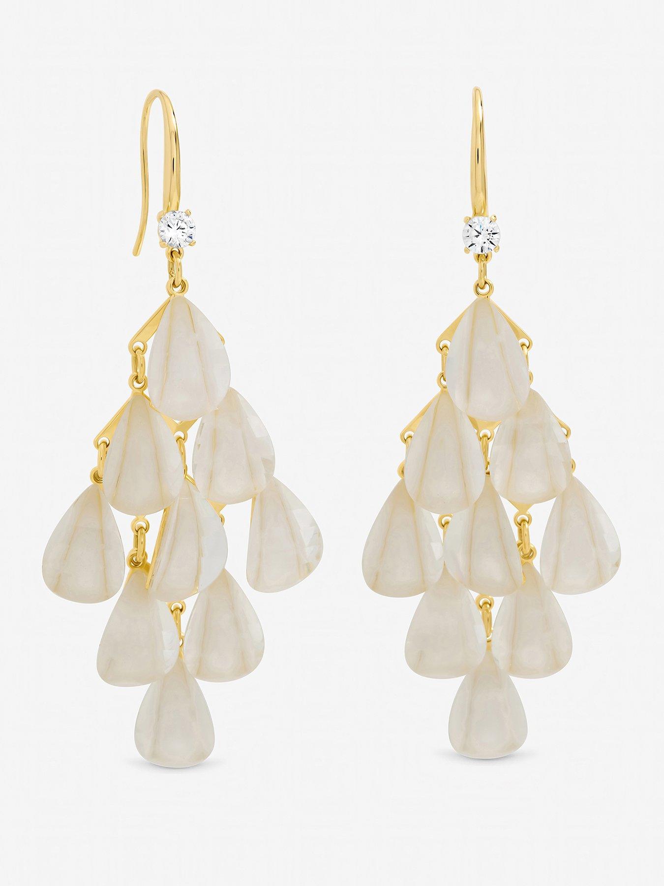 Image 1 of 3 of Jon Richard Jon Richard Gold Plated and Cream Droplet Earrings