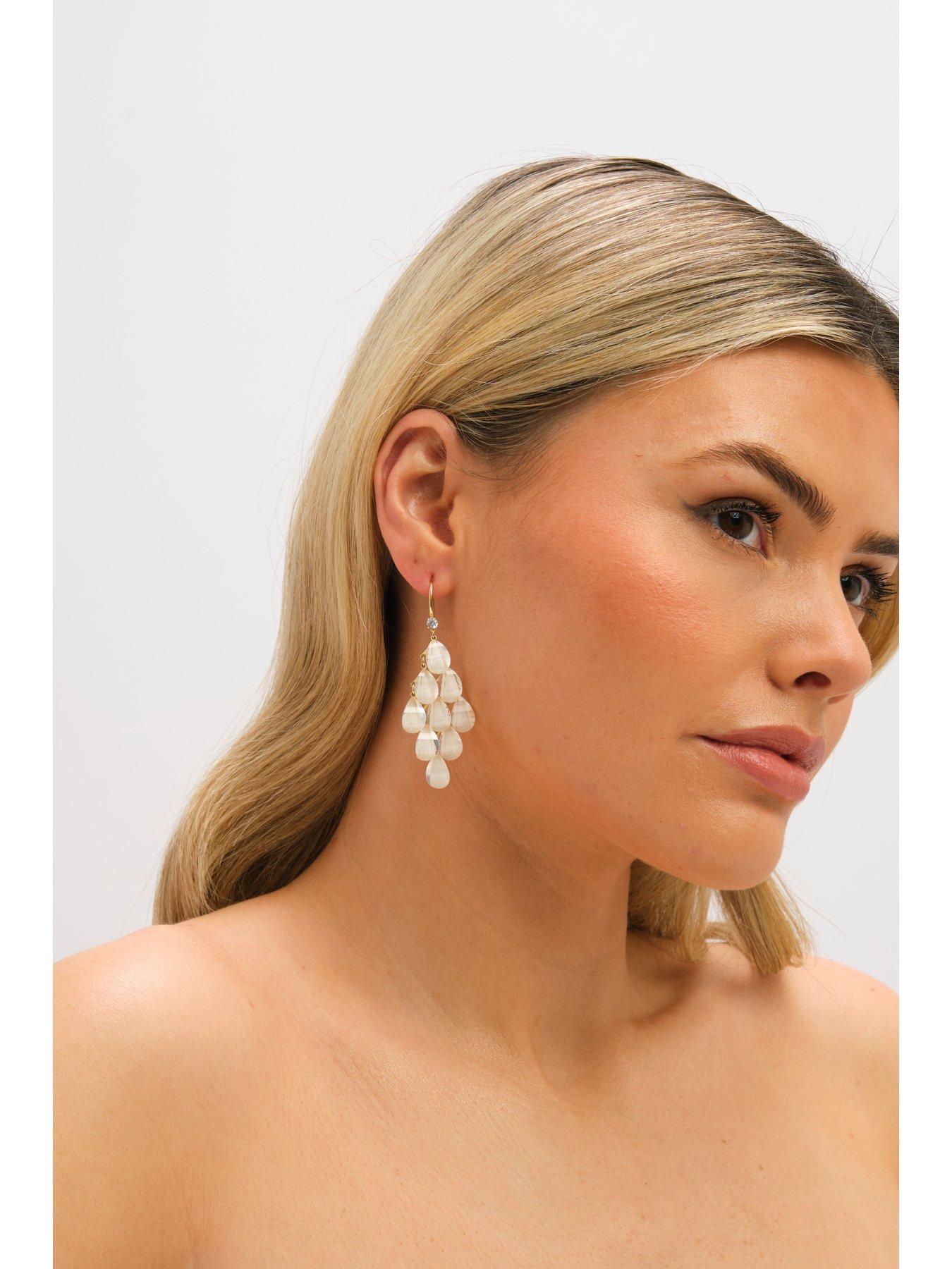 Image 2 of 3 of Jon Richard Jon Richard Gold Plated and Cream Droplet Earrings