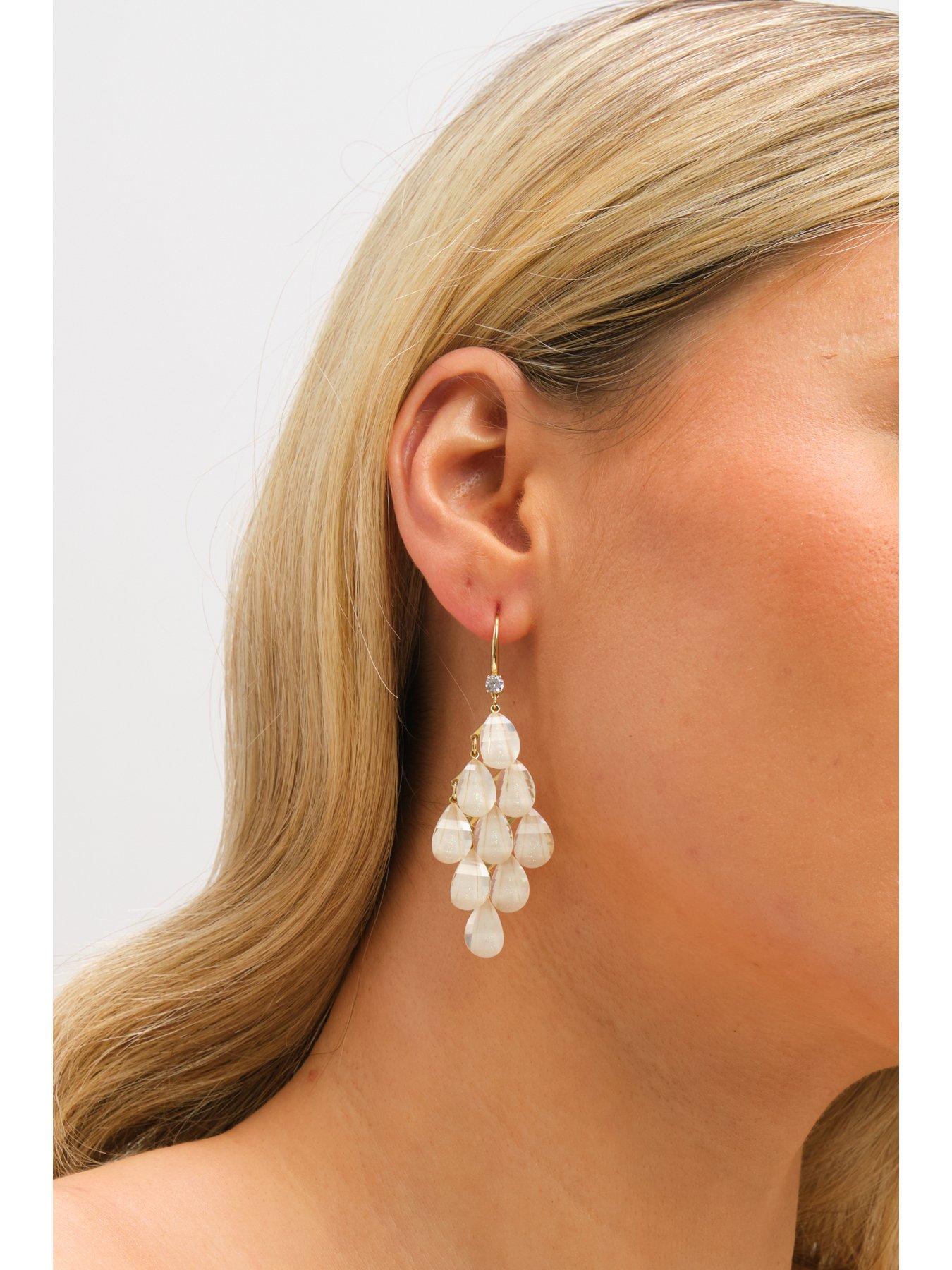 Image 3 of 3 of Jon Richard Jon Richard Gold Plated and Cream Droplet Earrings