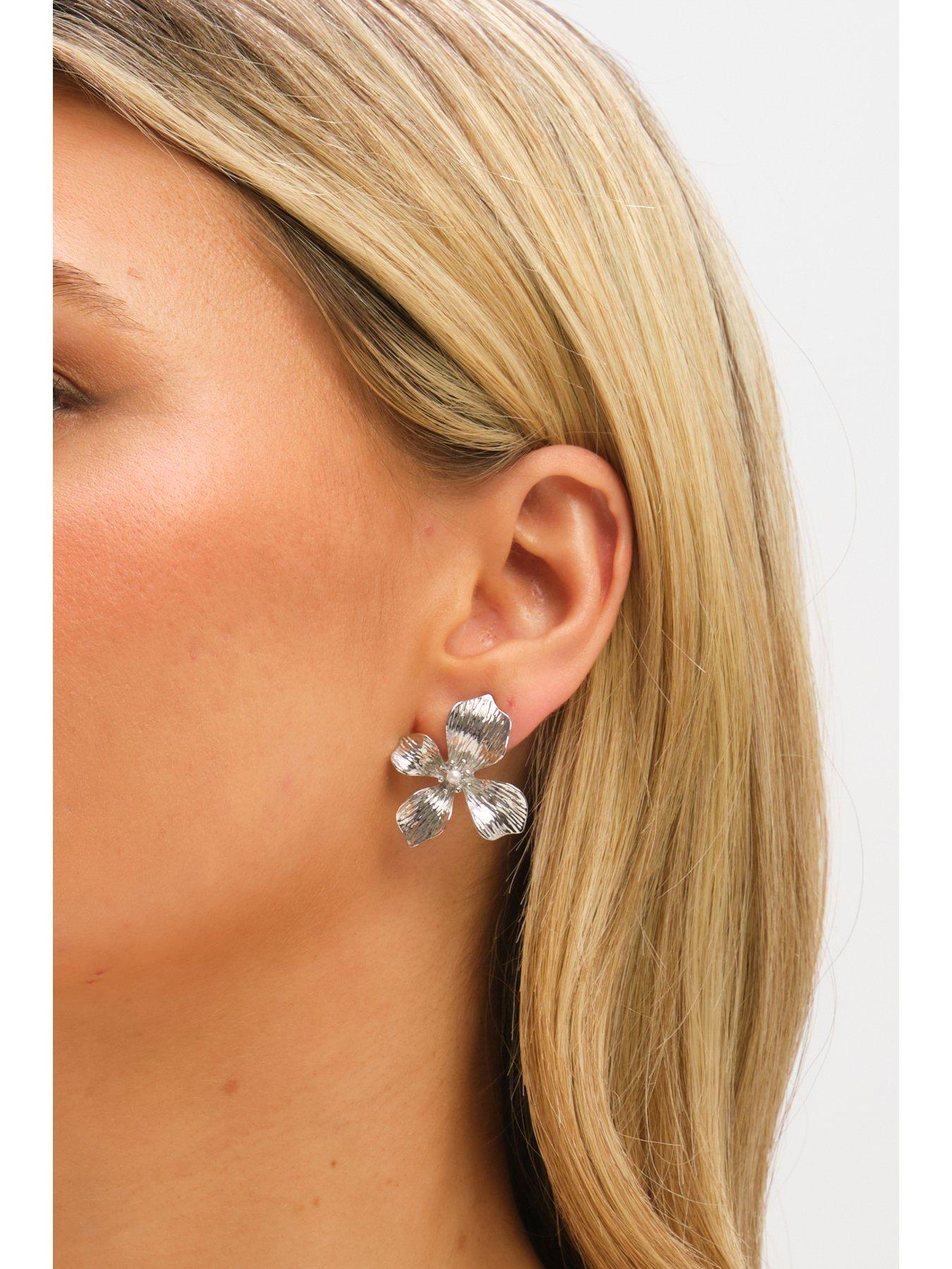 Image 3 of 3 of Jon Richard Silver Plated and Pearl Statement Flower Clip Earrings
