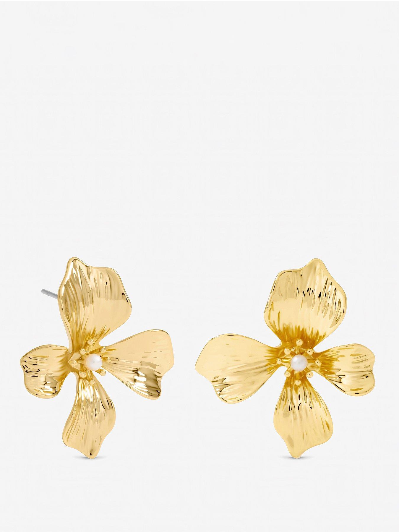 Jon Richard Jon Richard Gold Plated and Pearl Statement Flower Clip Earrings