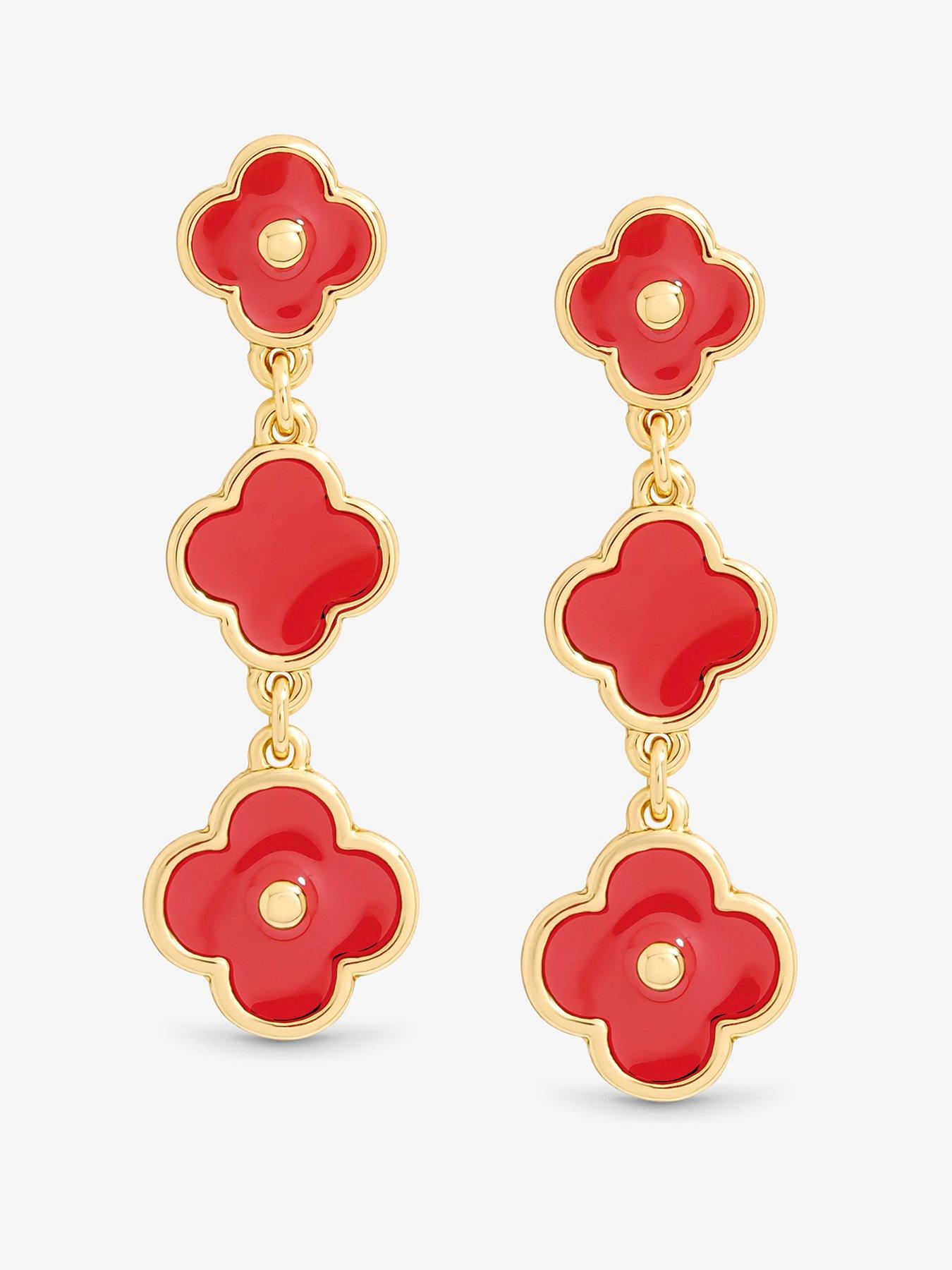 mood-gold-plated-and-coral-clover-drop-earringsfront