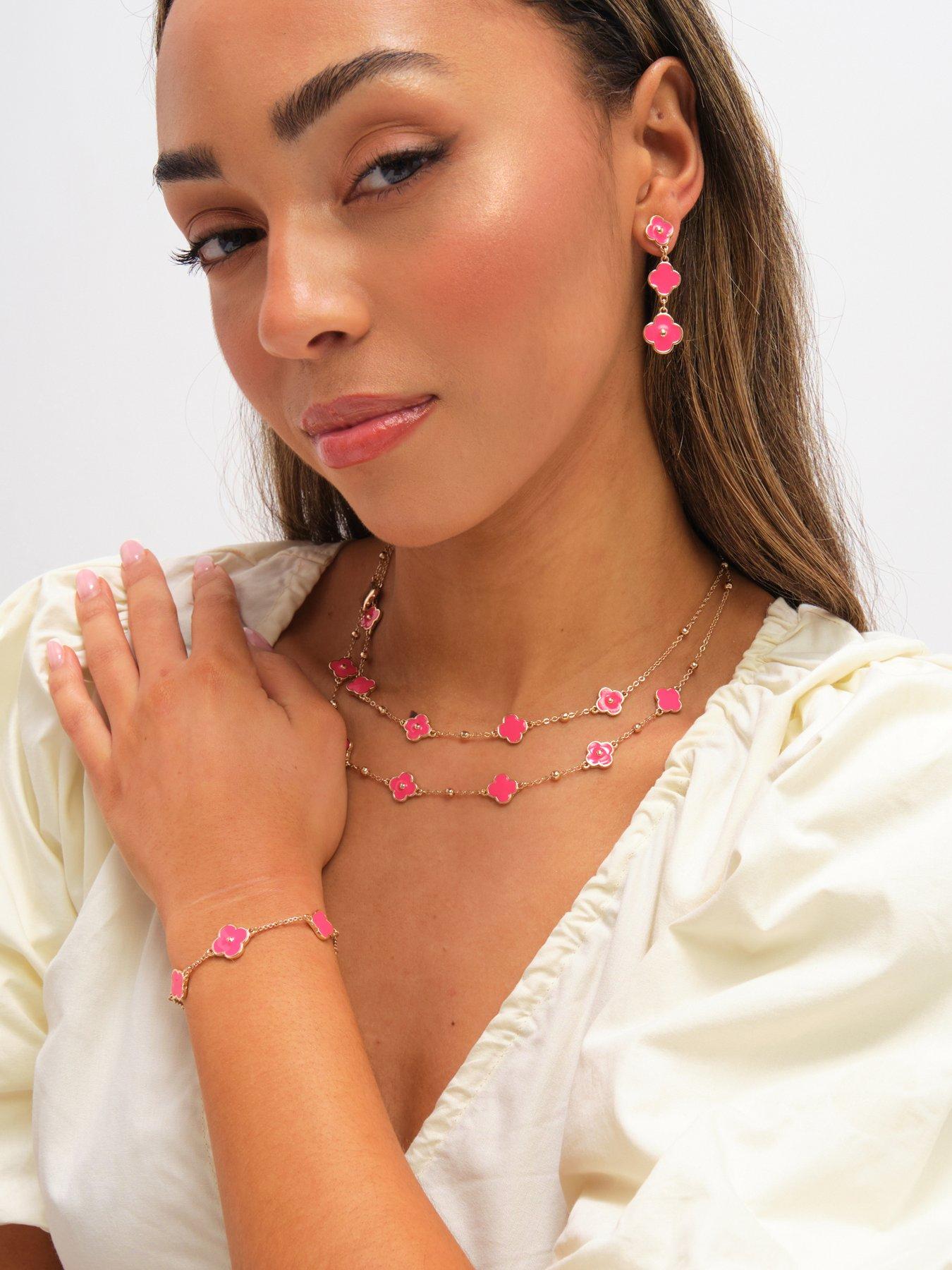 mood-gold-plated-and-coral-clover-drop-earringsback