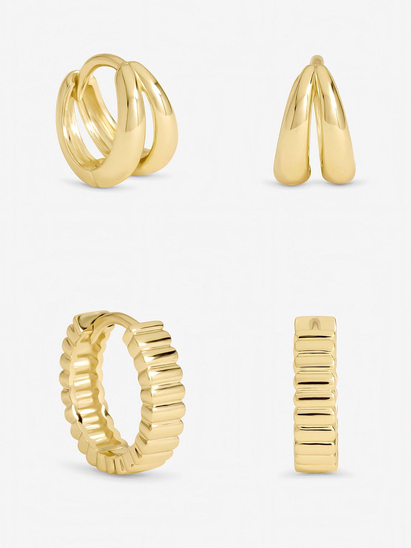 Inicio Inicio Gold Plated Textured Hoop Earrings - Pack of 2 - Gift Pouch