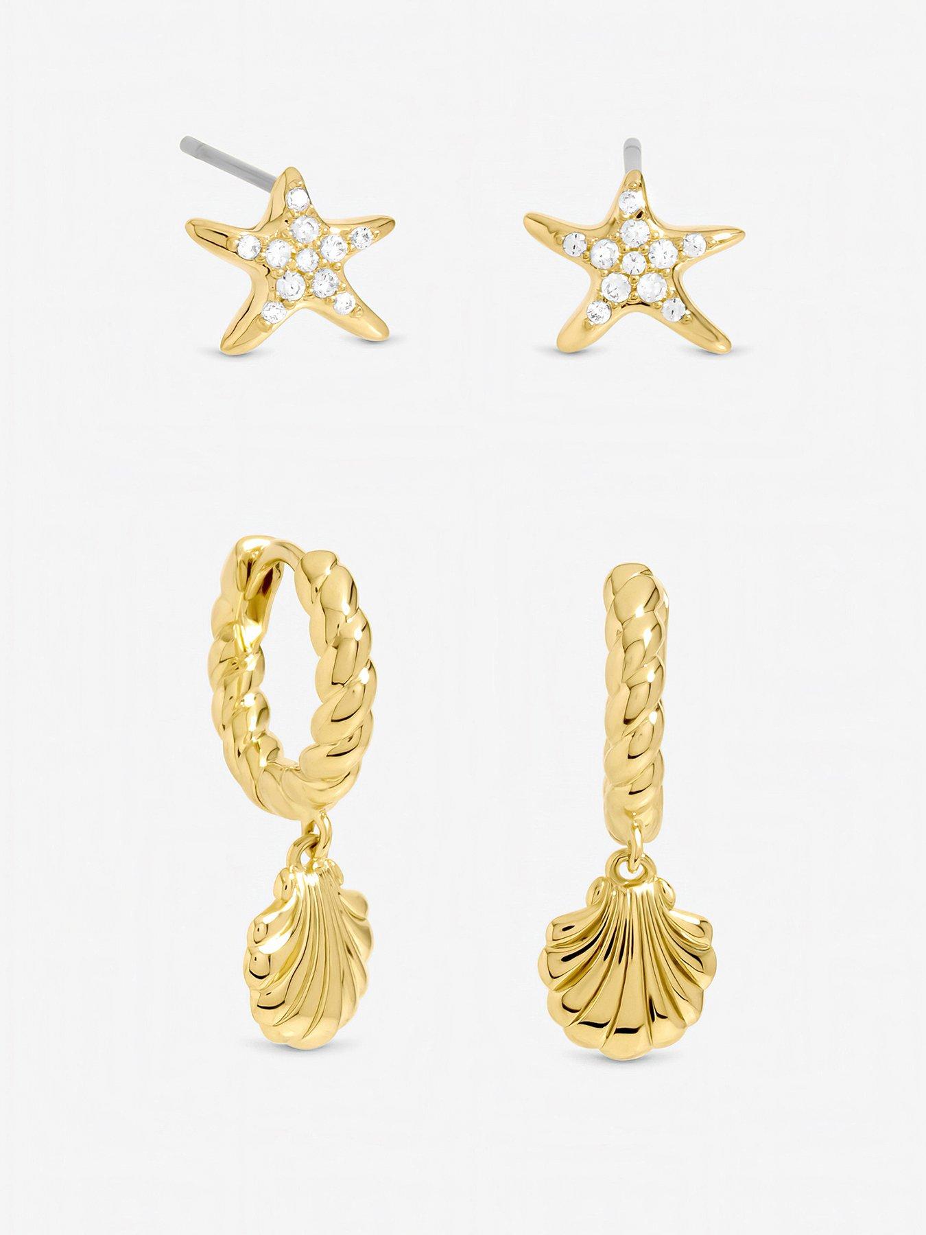 Inicio Gold Plated Shell Hoop Earrings - Pack Of 2 - Gift Pouch