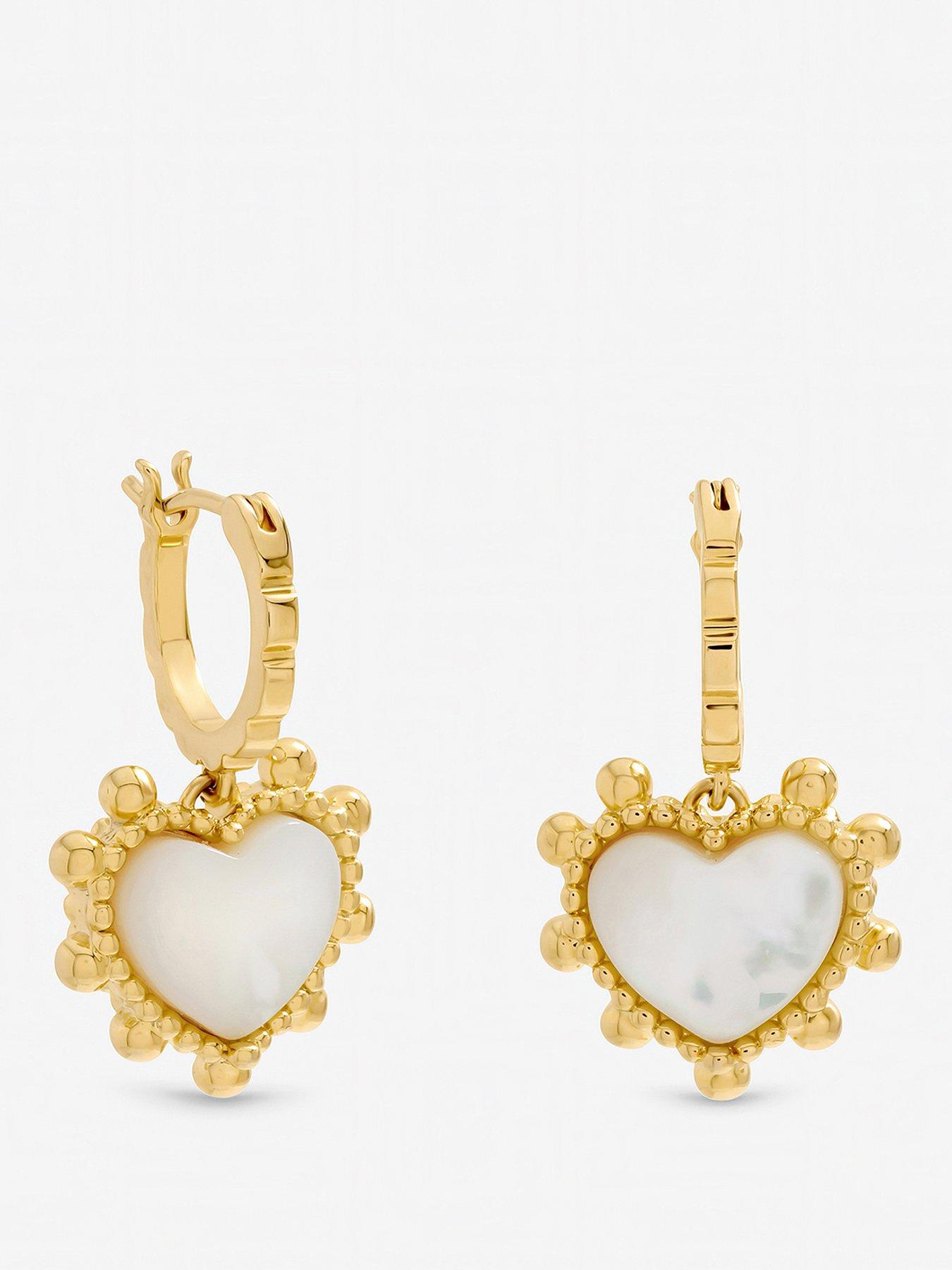 Inicio Inicio Gold Plated and Mother of Pearl Beaded Edge Heart Huggie Hoops - Gift Pouch