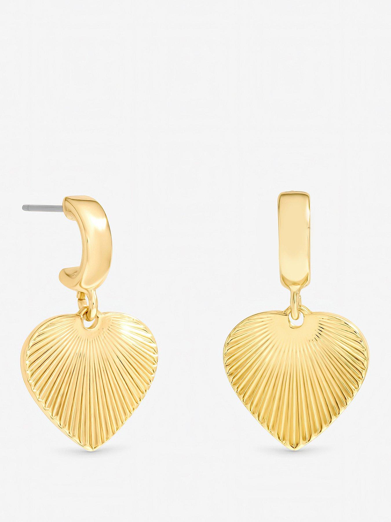 Inicio Inicio Gold Plated Diamond Cut Heart Charm Huggie Earings - Gift Pouch