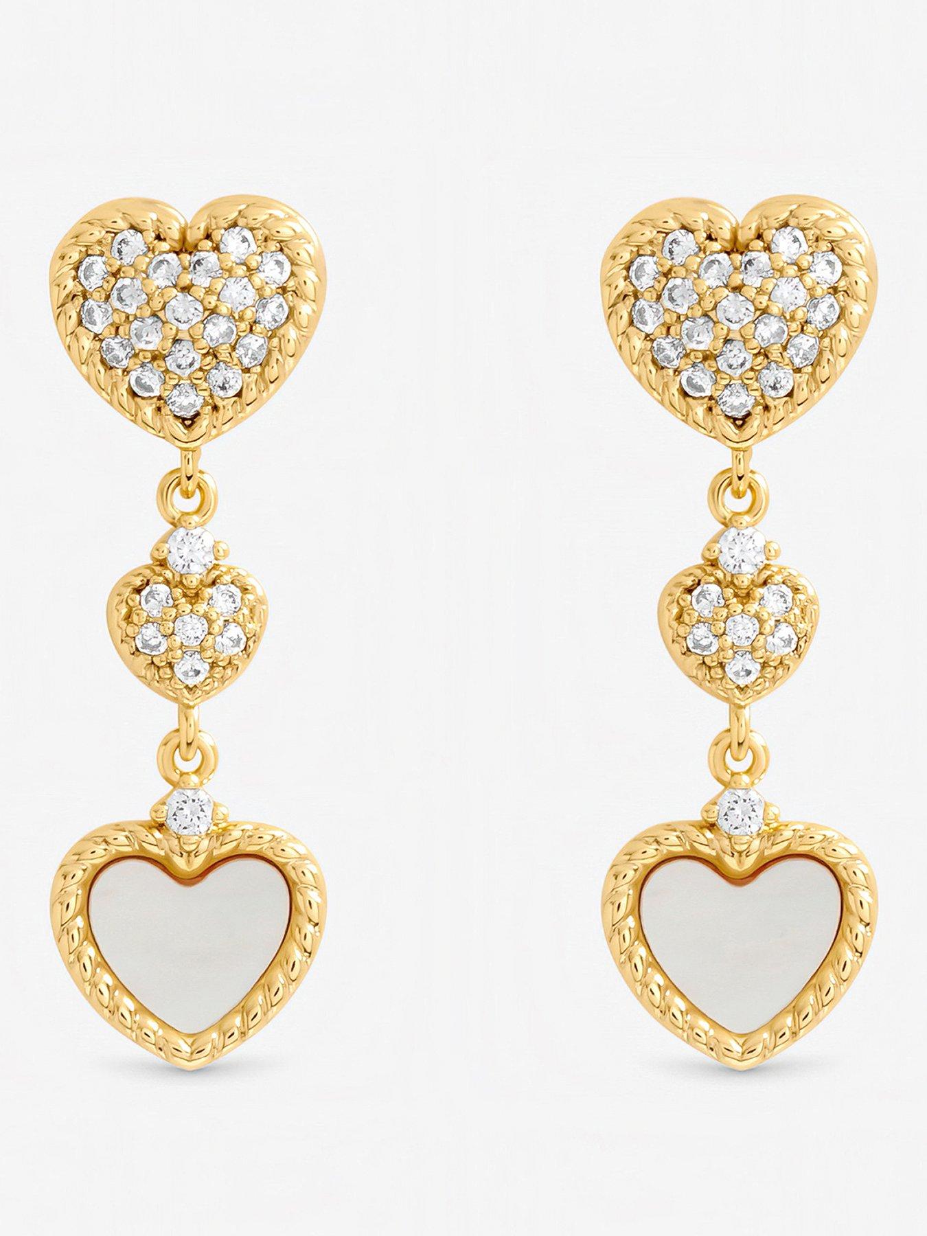 Inicio Inicio Gold Plated Mother of Pearl and Pave Heart Drop Earrings - Gift Pouch