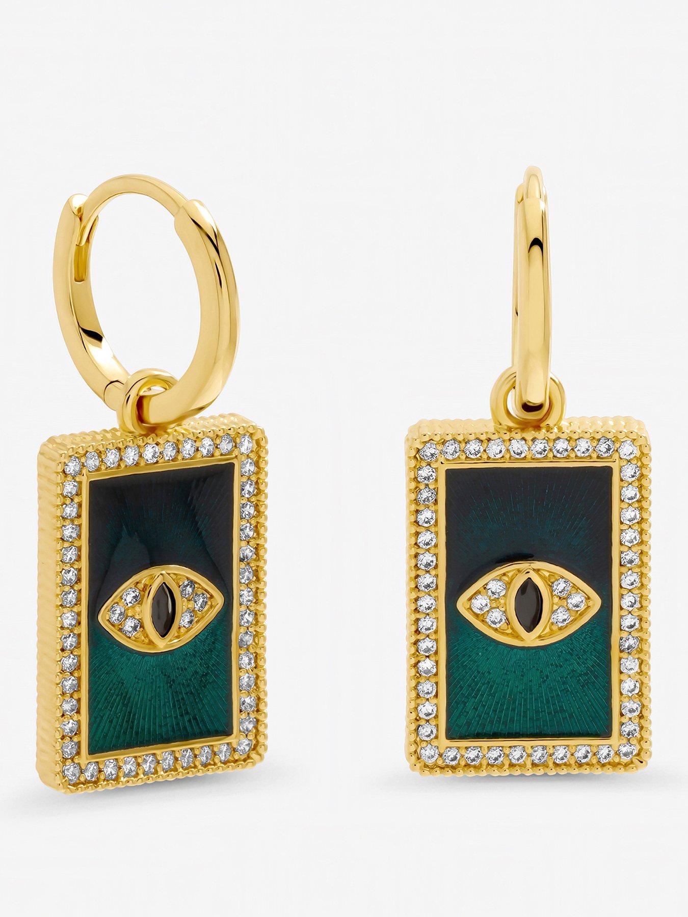 Inicio Inicio Gold Plated and Green Evil Eye Charm Huggie Earrings - Gift Pouch