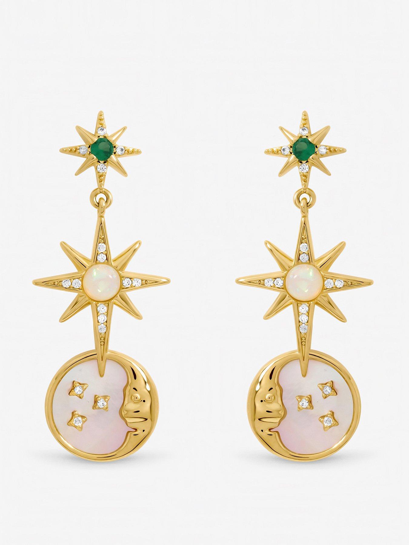 Inicio Inicio Gold Plated Emerald and Mother of Pearl Celestial Drop Earrings - Gift Pouch