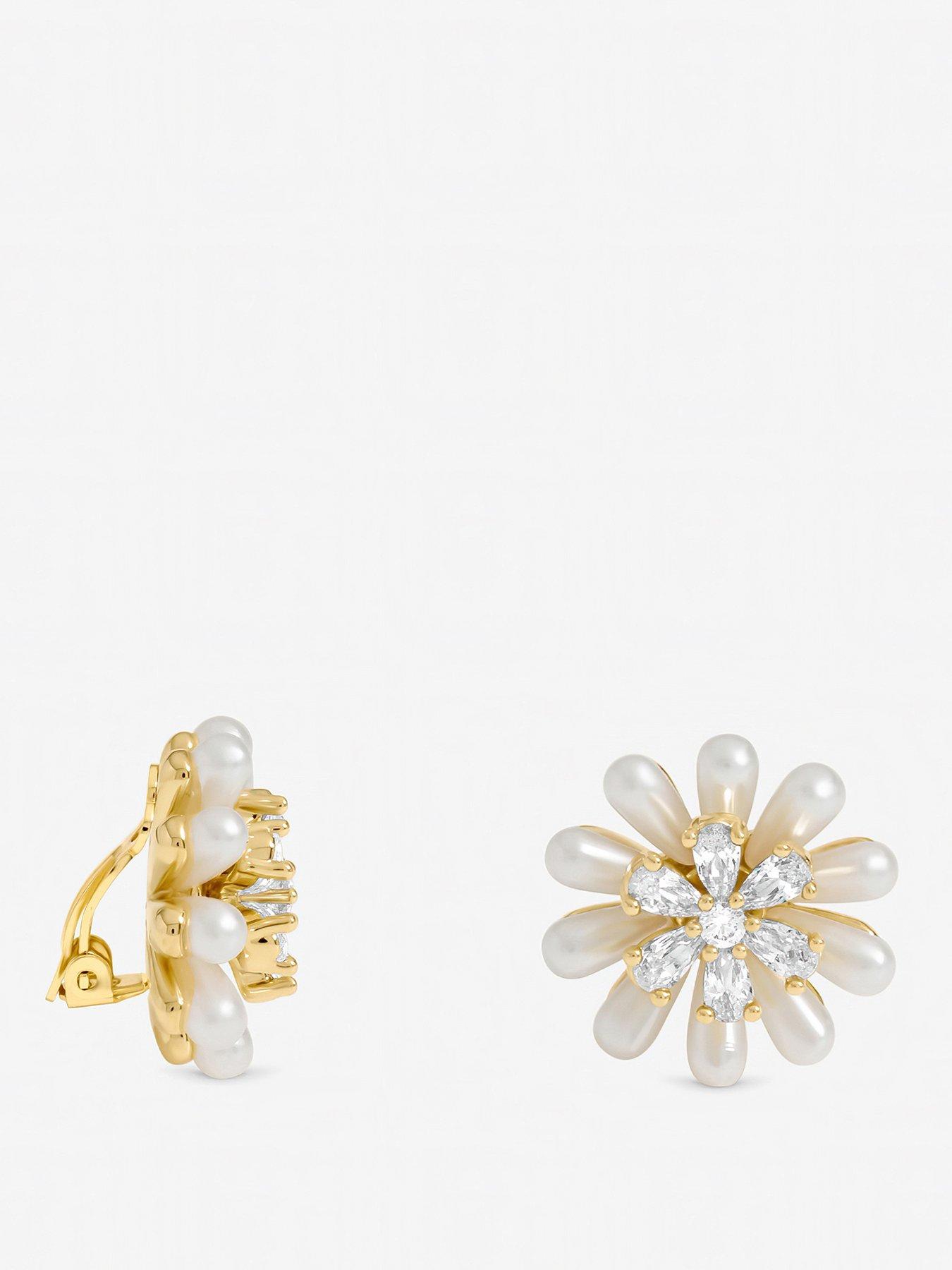 Jon Richard Jon Richard Gold Plated Pearl and Crystal Flower Clip Earrings