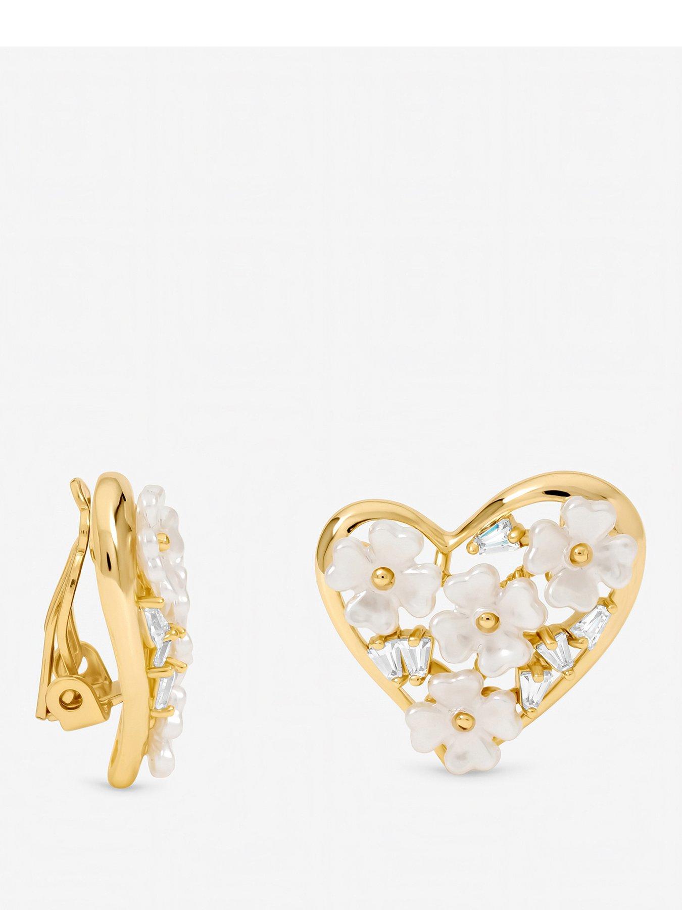Jon Richard Jon Richard Gold Plated Floral Encrusted Heart Clip Earrings