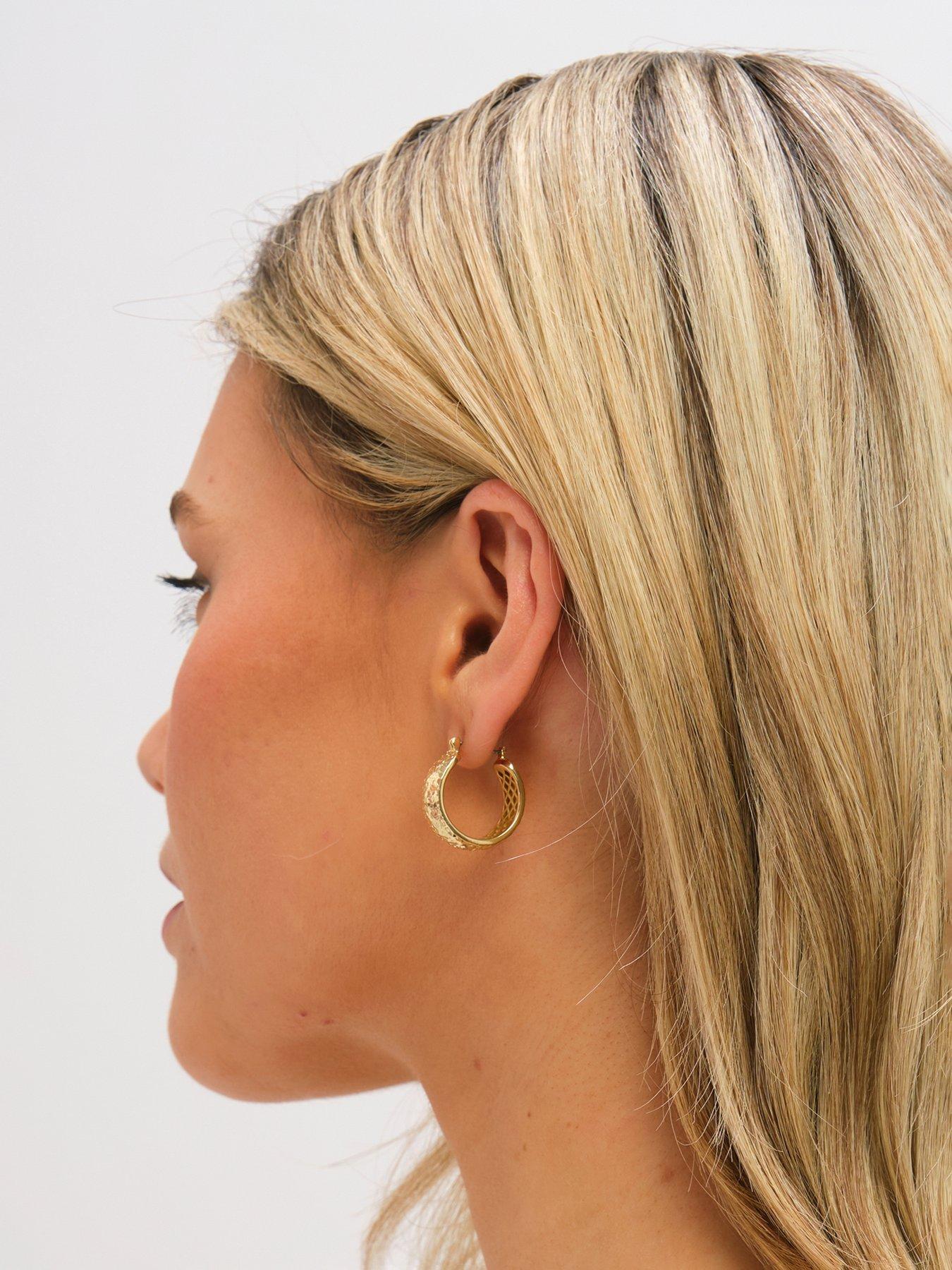 Image 2 of 3 of Jon Richard Jon Richard Textured Large Hoop Earrings