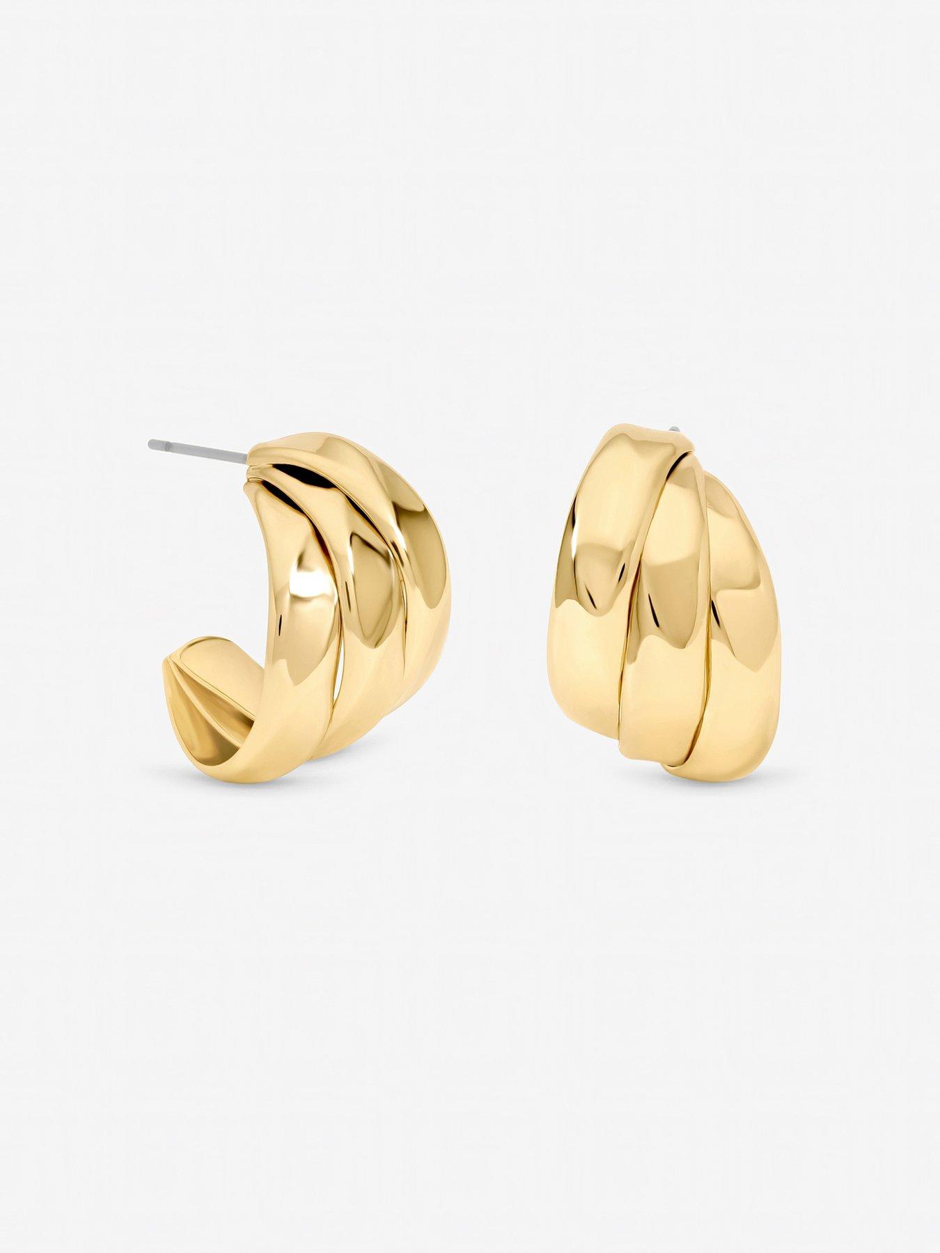 Image 2 of 3 of Jon Richard Jon Richard Gold Plated Multirow Molten Hoop Earrings