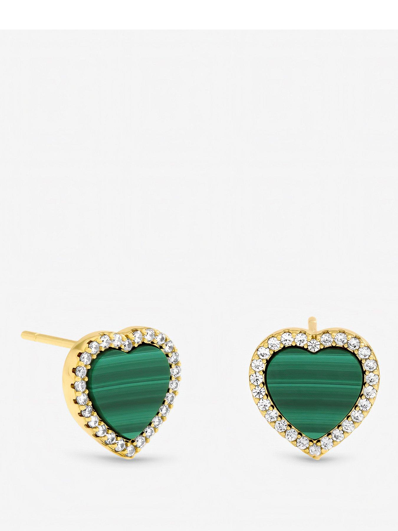 Image 1 of 3 of Jon Richard Gold Plated Crystal and Malachite Heart Stud Earrings