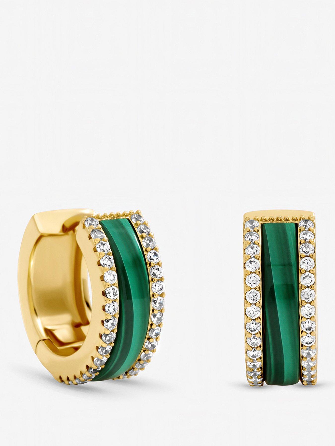 Image 1 of 3 of Jon Richard Jon Richard Gold Plated Crystal and Malachite Hoop Earrings