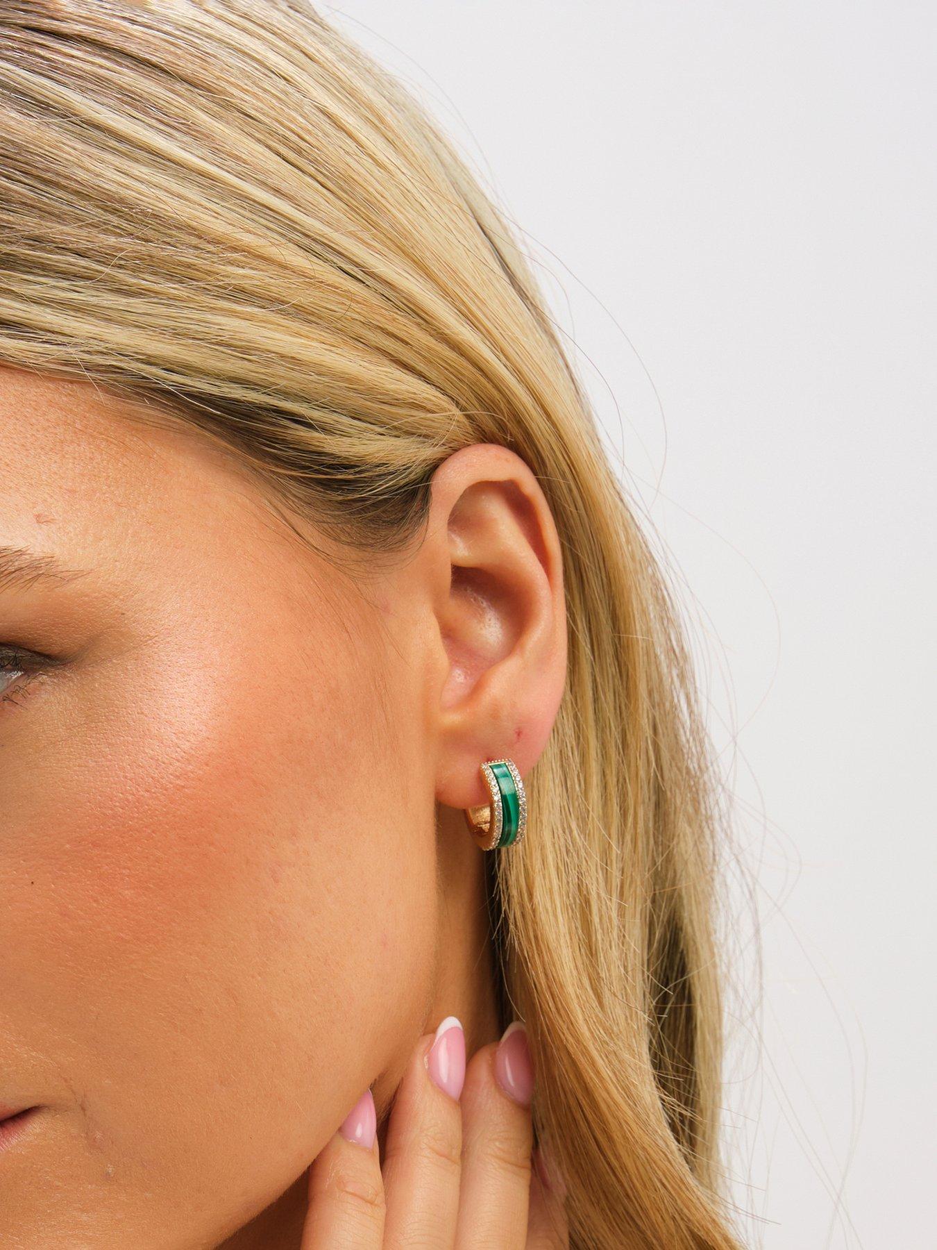 Image 2 of 3 of Jon Richard Jon Richard Gold Plated Crystal and Malachite Hoop Earrings