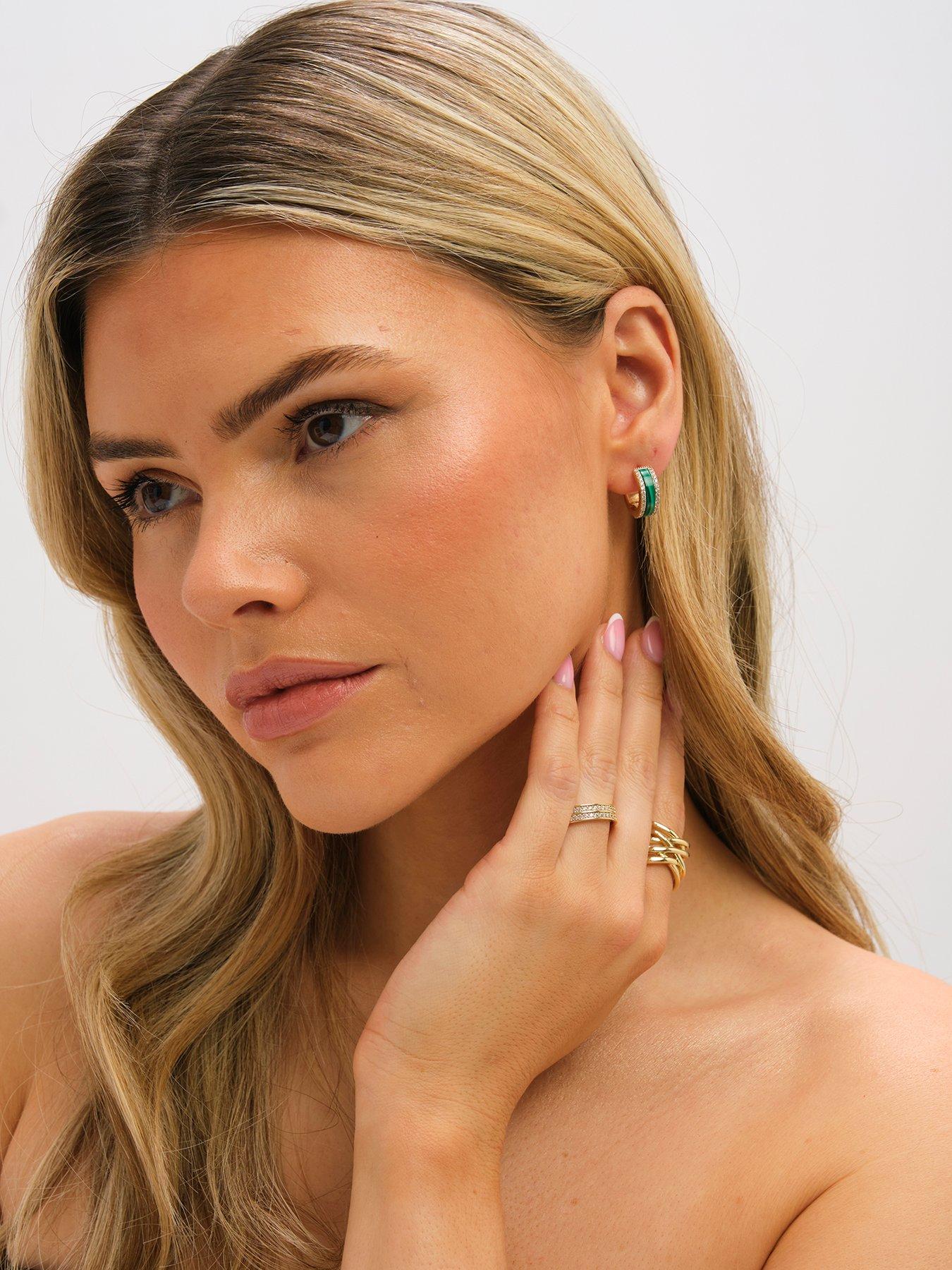 Image 3 of 3 of Jon Richard Jon Richard Gold Plated Crystal and Malachite Hoop Earrings