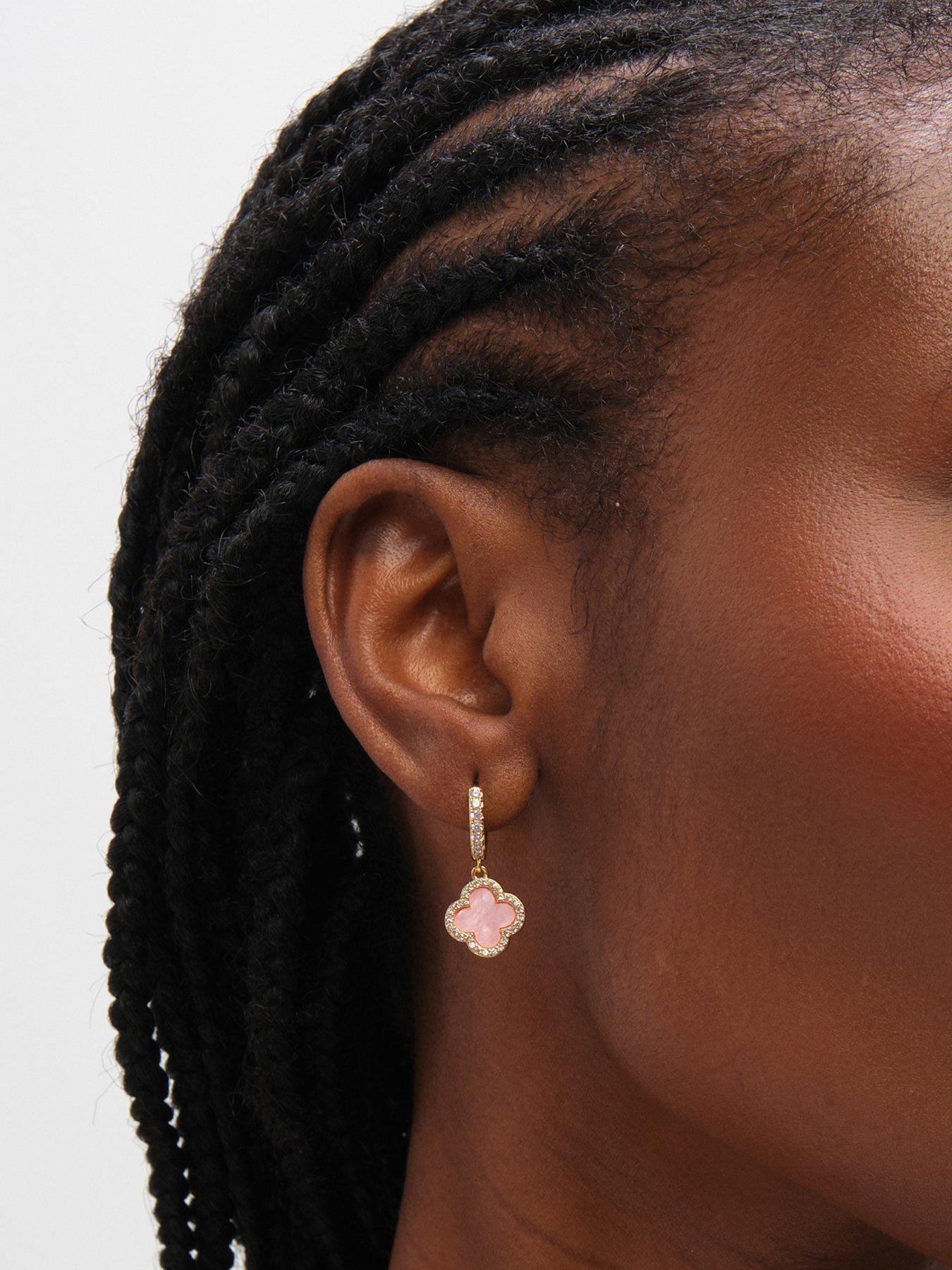 jon-richard-gold-plated-and-pink-clover-huggie-earringsfront