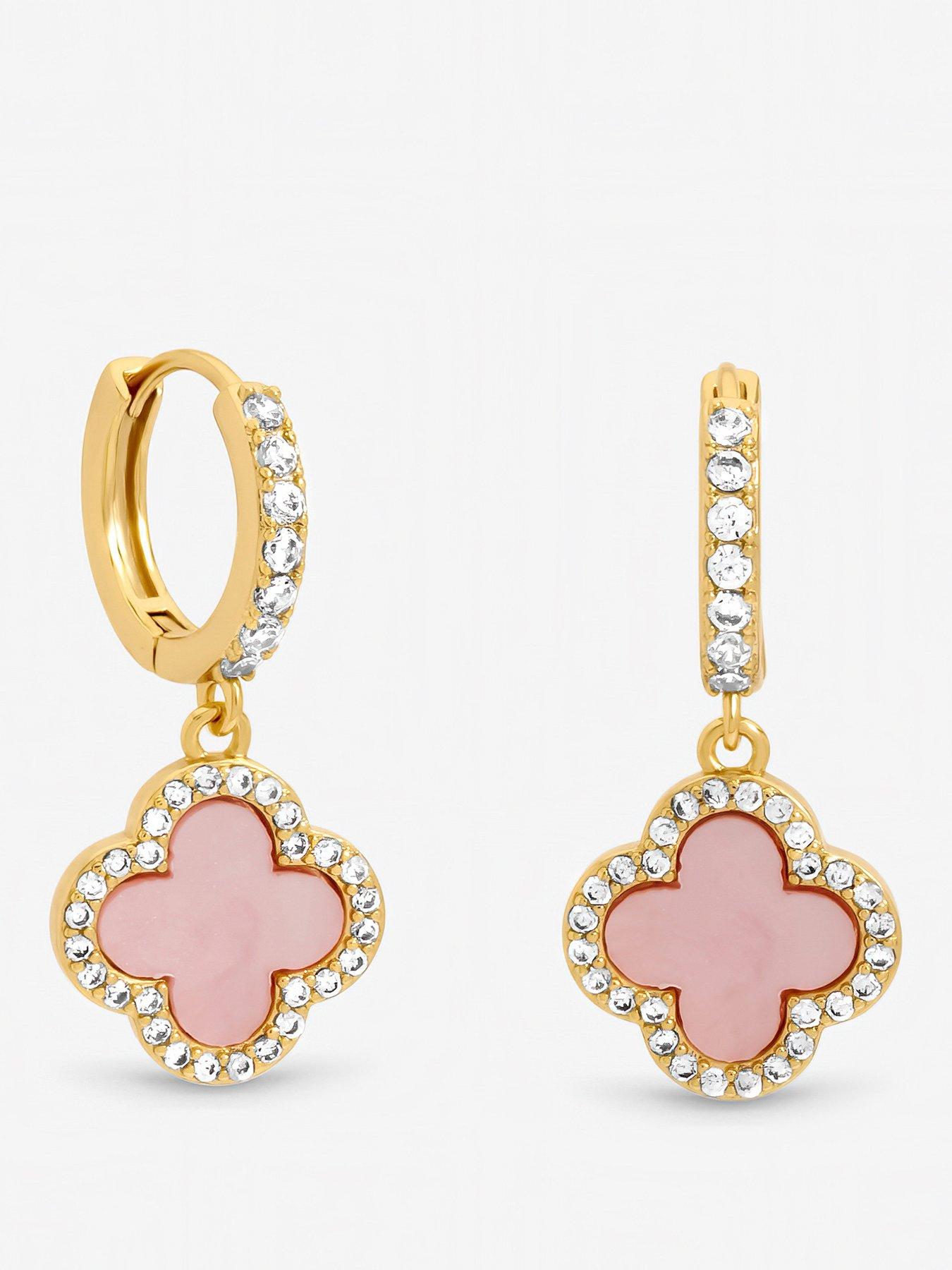 jon-richard-gold-plated-and-pink-clover-huggie-earringsstillFront