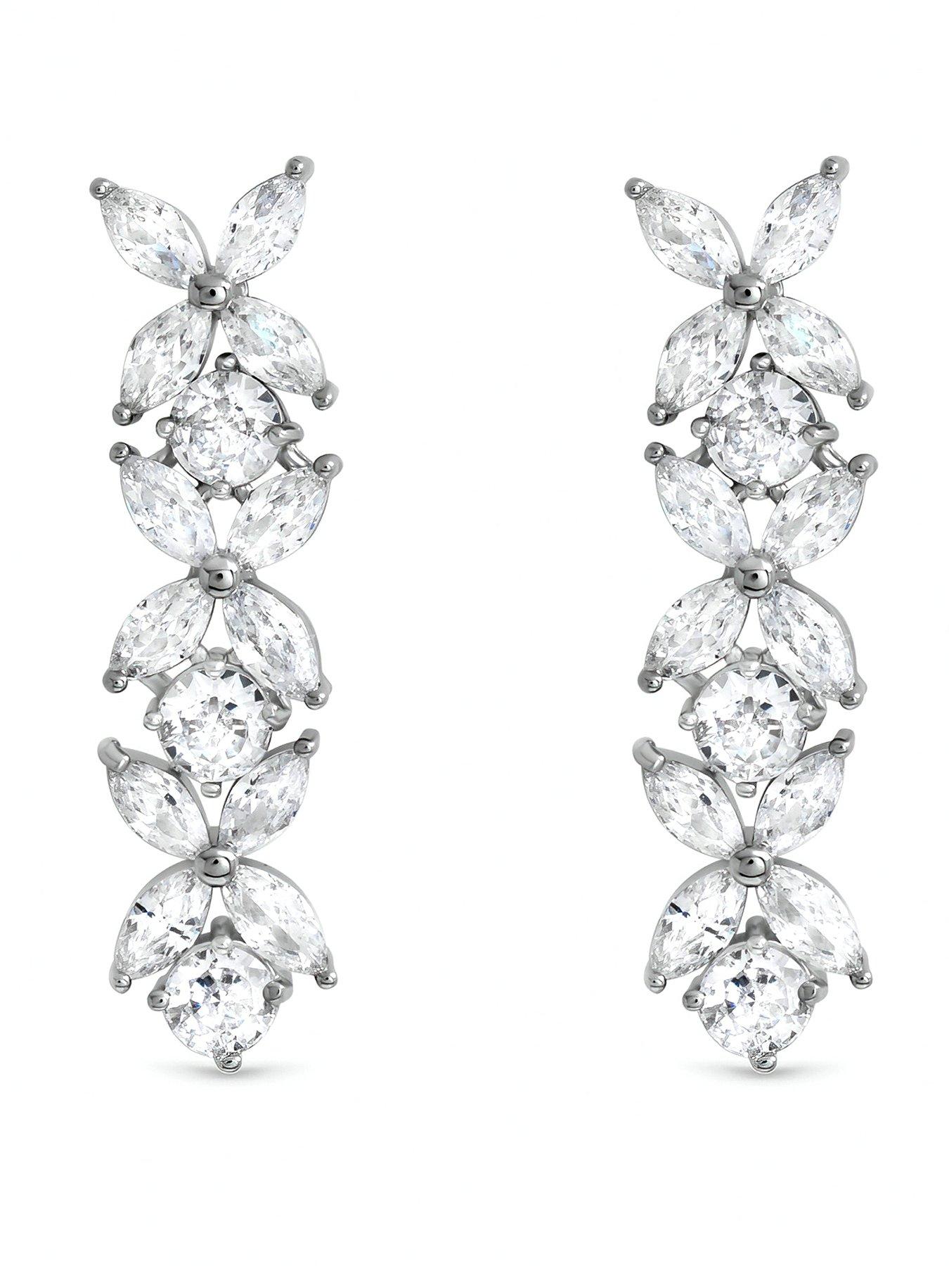 Jon Richard Jon Richard Rhodium Plated Cubic Zirconia Floral Earrings
