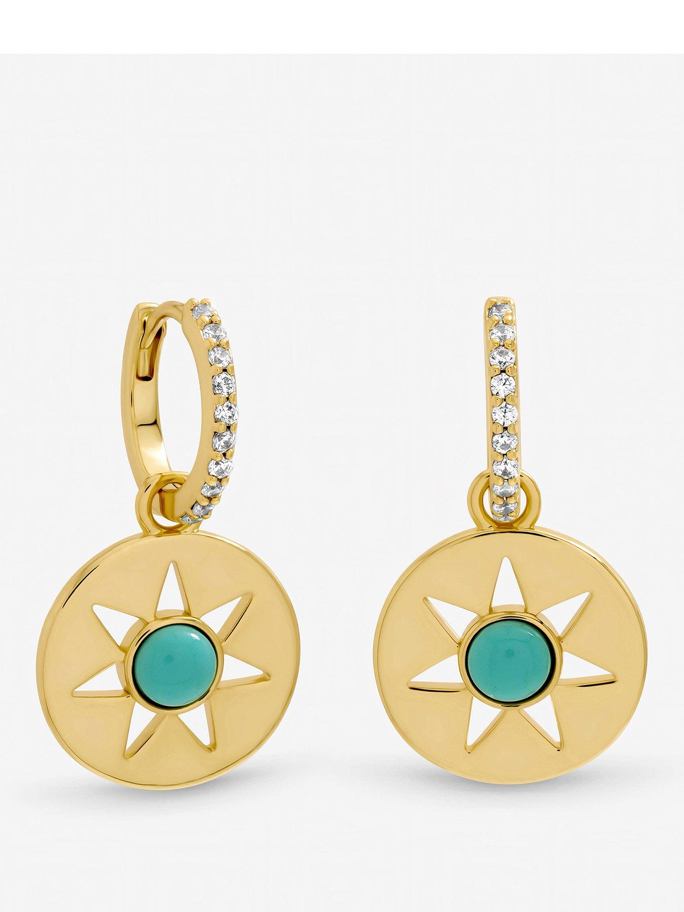 Inicio Inicio Gold Plated and Turquoise Celestial Earrings - Gift Pouch