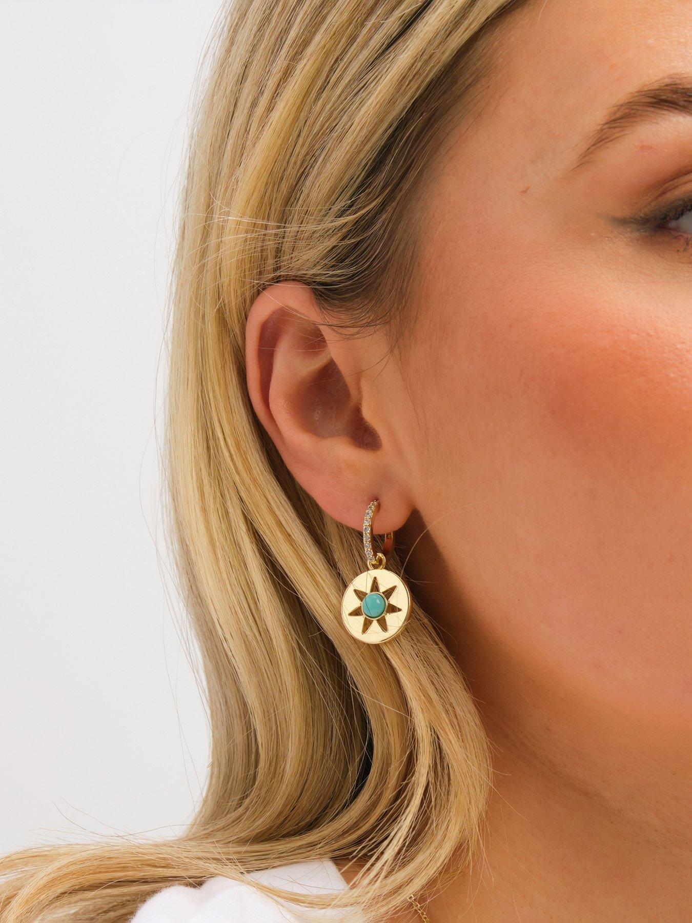 Image 2 of 2 of Inicio Gold Plated and Turquoise Celestial Earrings - Gift Pouch