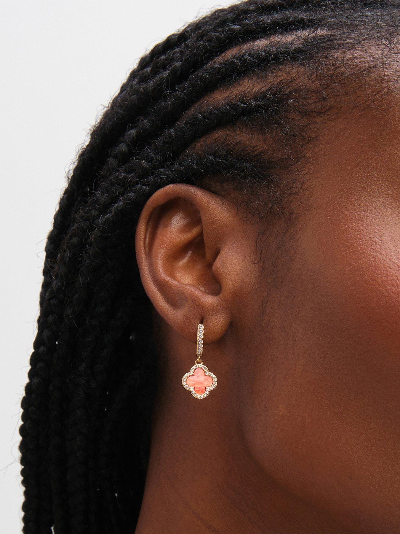 Jon Richard Jon Richard Gold Plated and Coral Clover Huggie Earrings