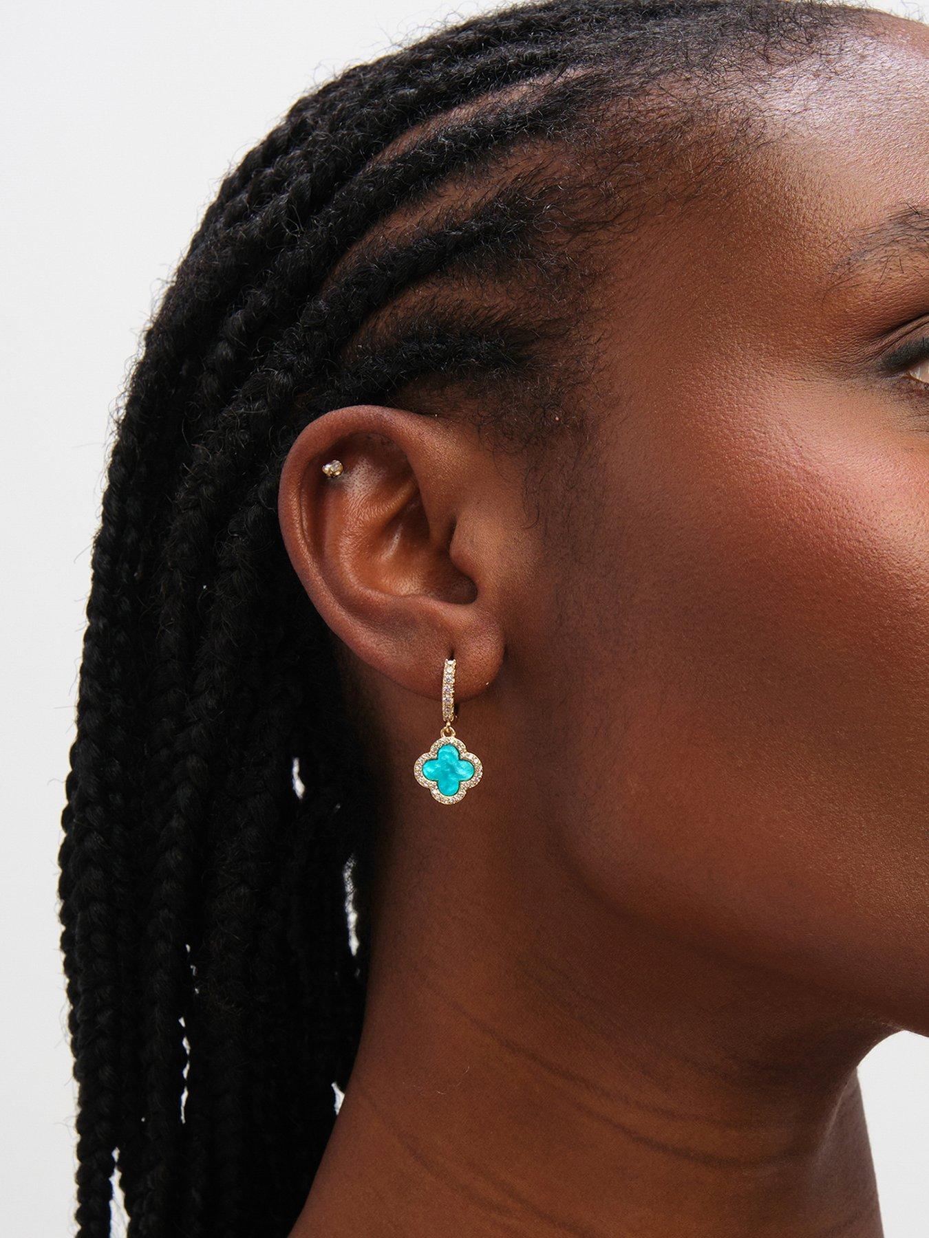 Jon Richard Jon Richard Gold Plated Blue Clover Huggie Earrings