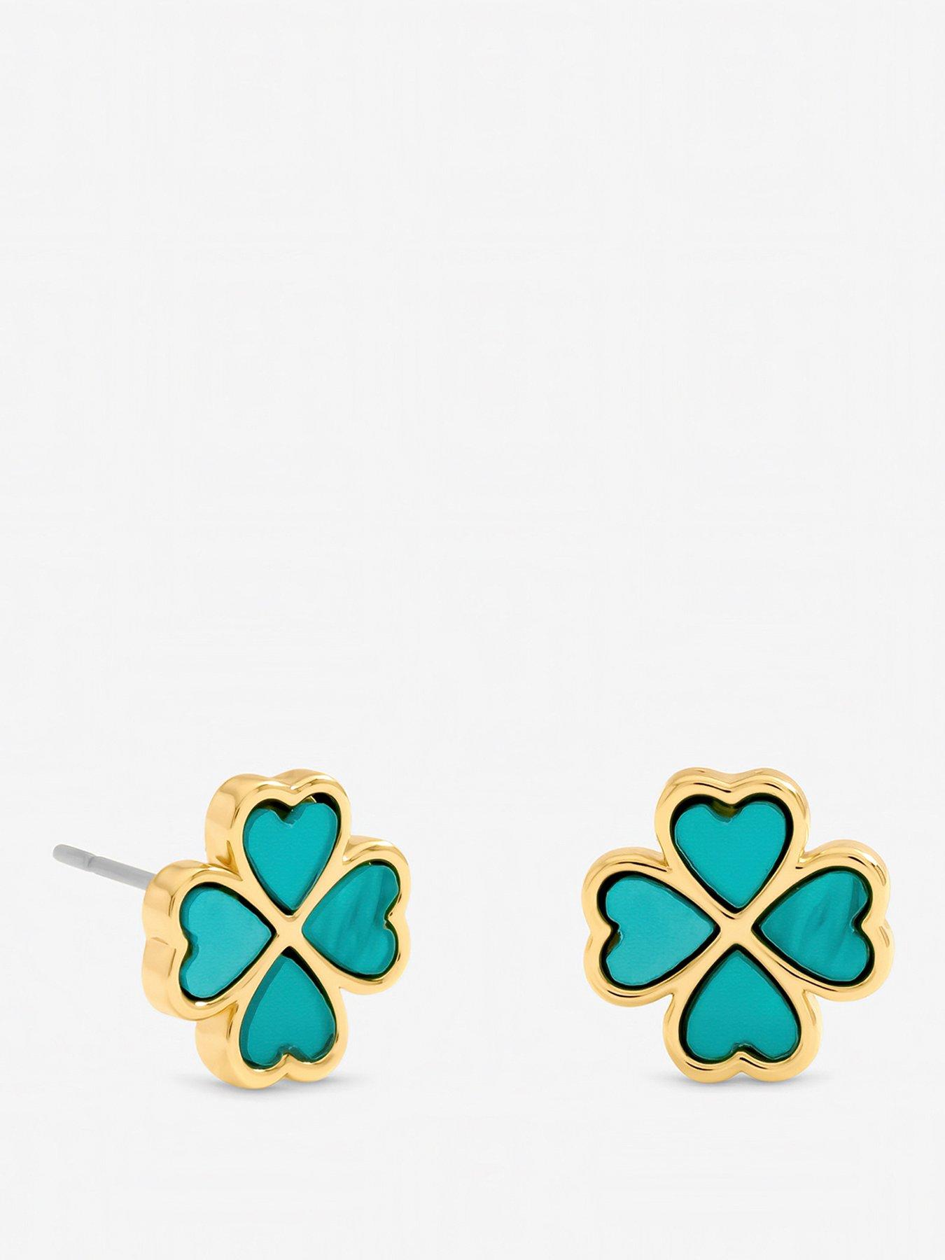 jon-richard-gold-plated-and-turquoise-clover-huggie-earringsfront