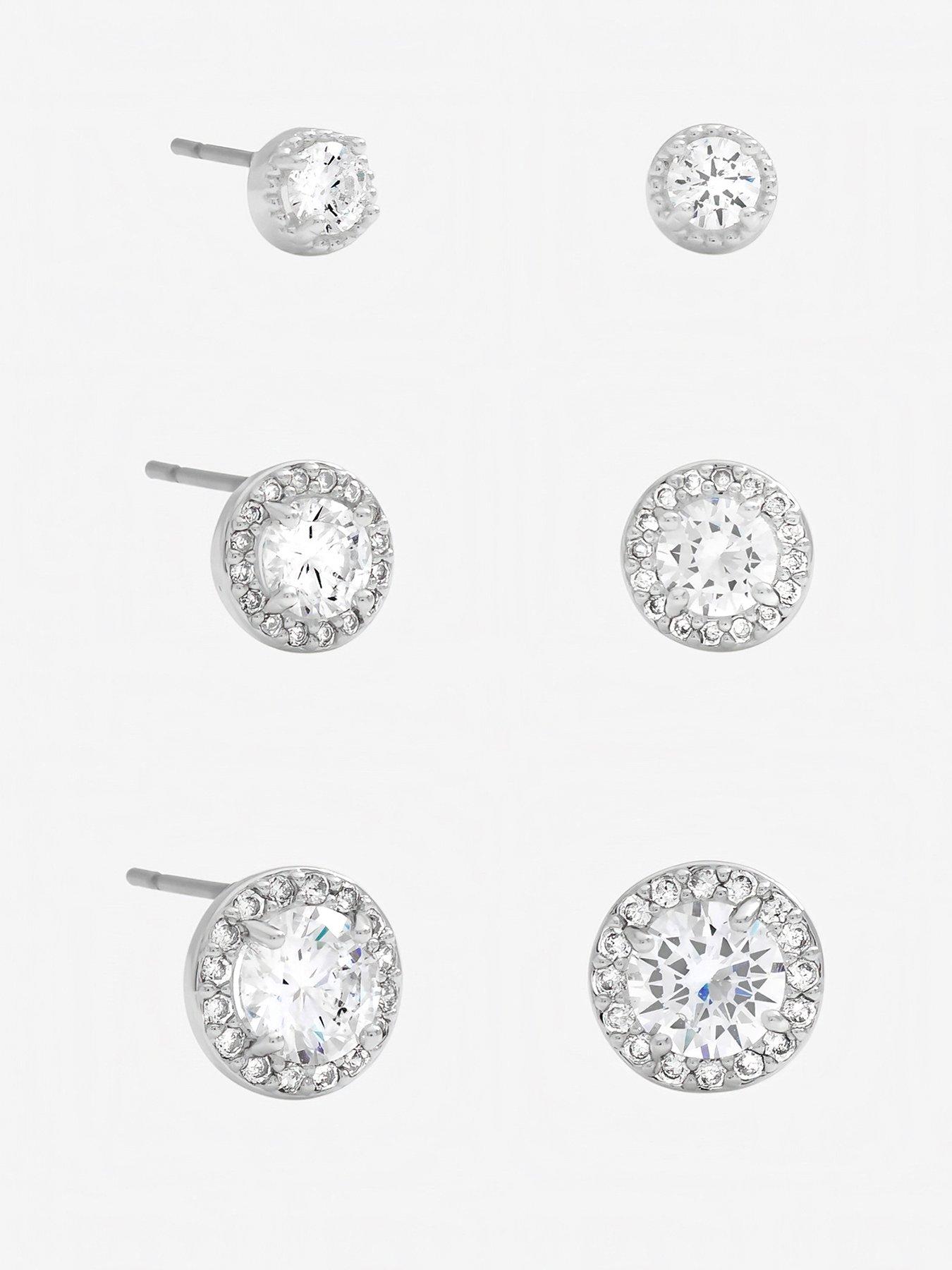 Image 1 of 1 of Jon Richard Jon Richard Silver Plated and Crystal Halo Earrings - Multipack