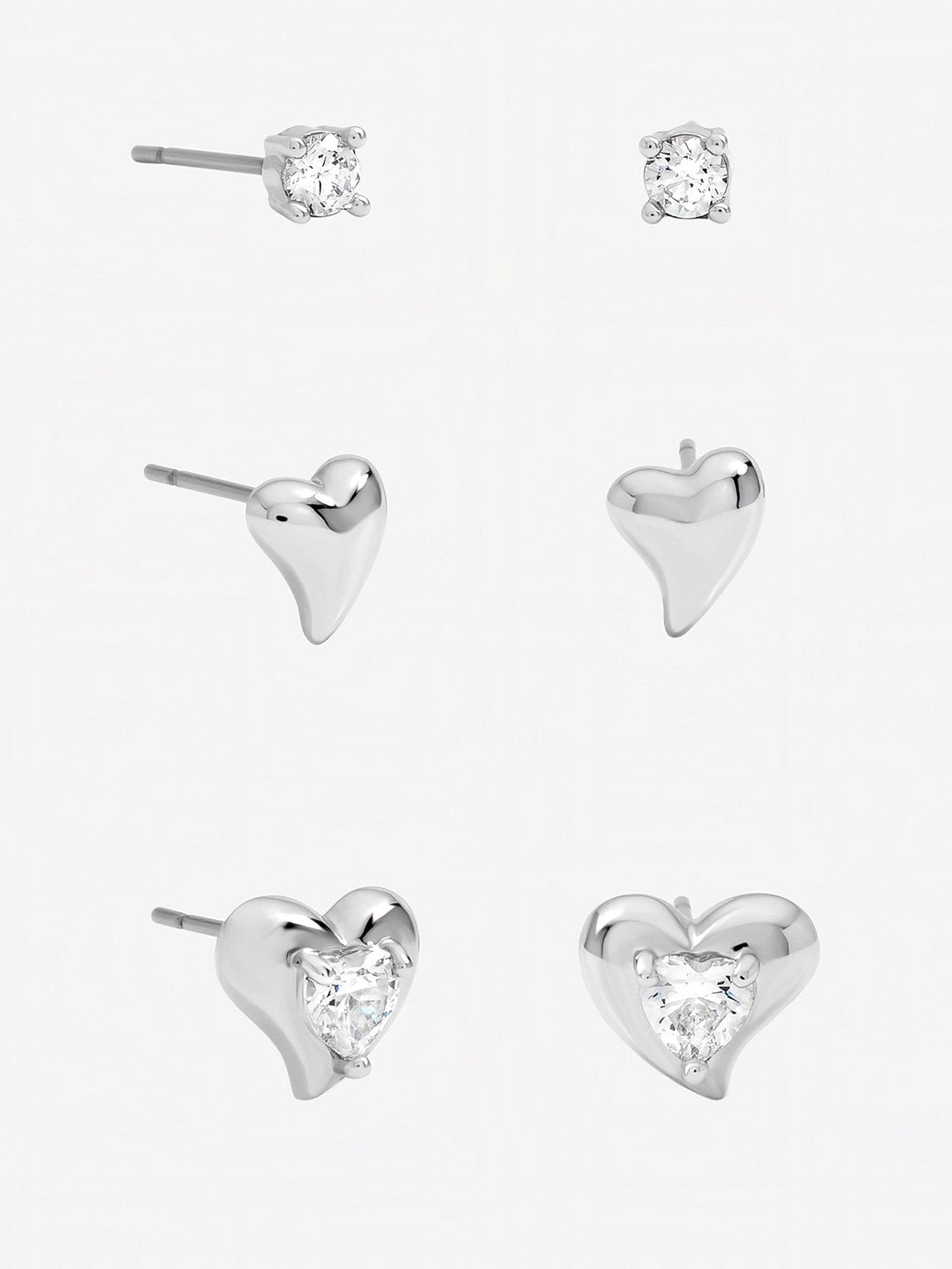 Jon Richard Jon Richard Rhodium Plated and Cubic Zirconia Heart Earrings - Multipack