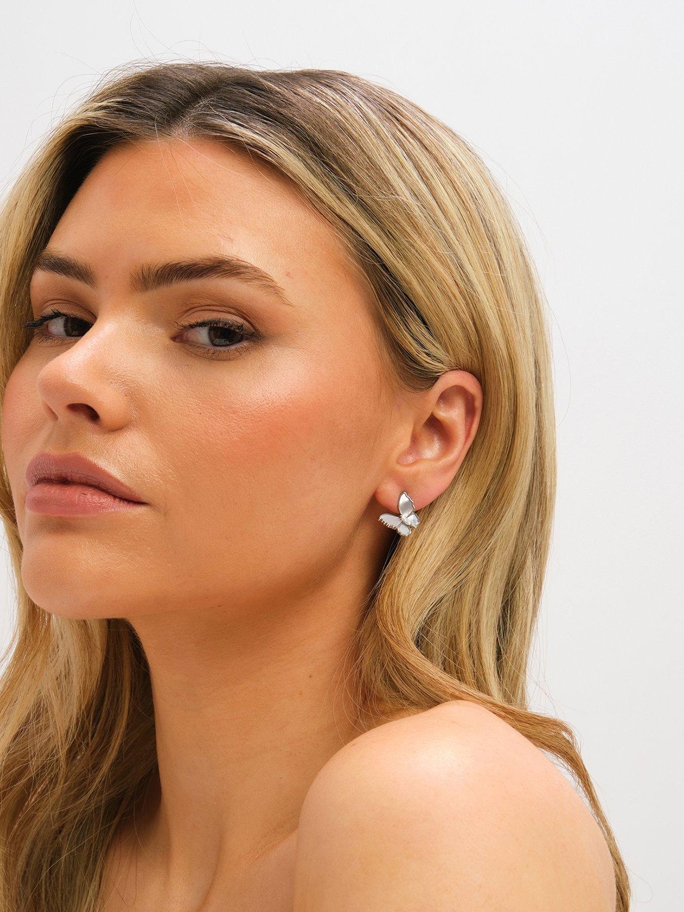 Jon Richard Jon Richard Rhodium Plated and Mother of Pearl Butterfly Stud Earrings