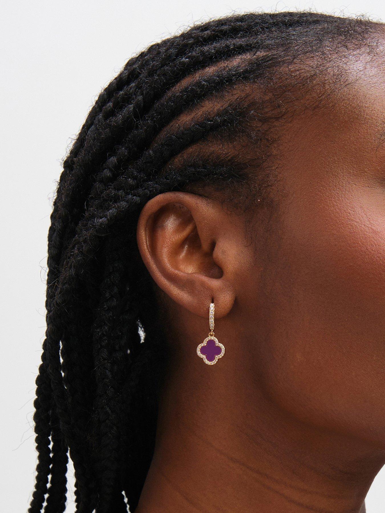 Jon Richard Jon Richard Gold Plated and Purple Clover Huggie Earrings