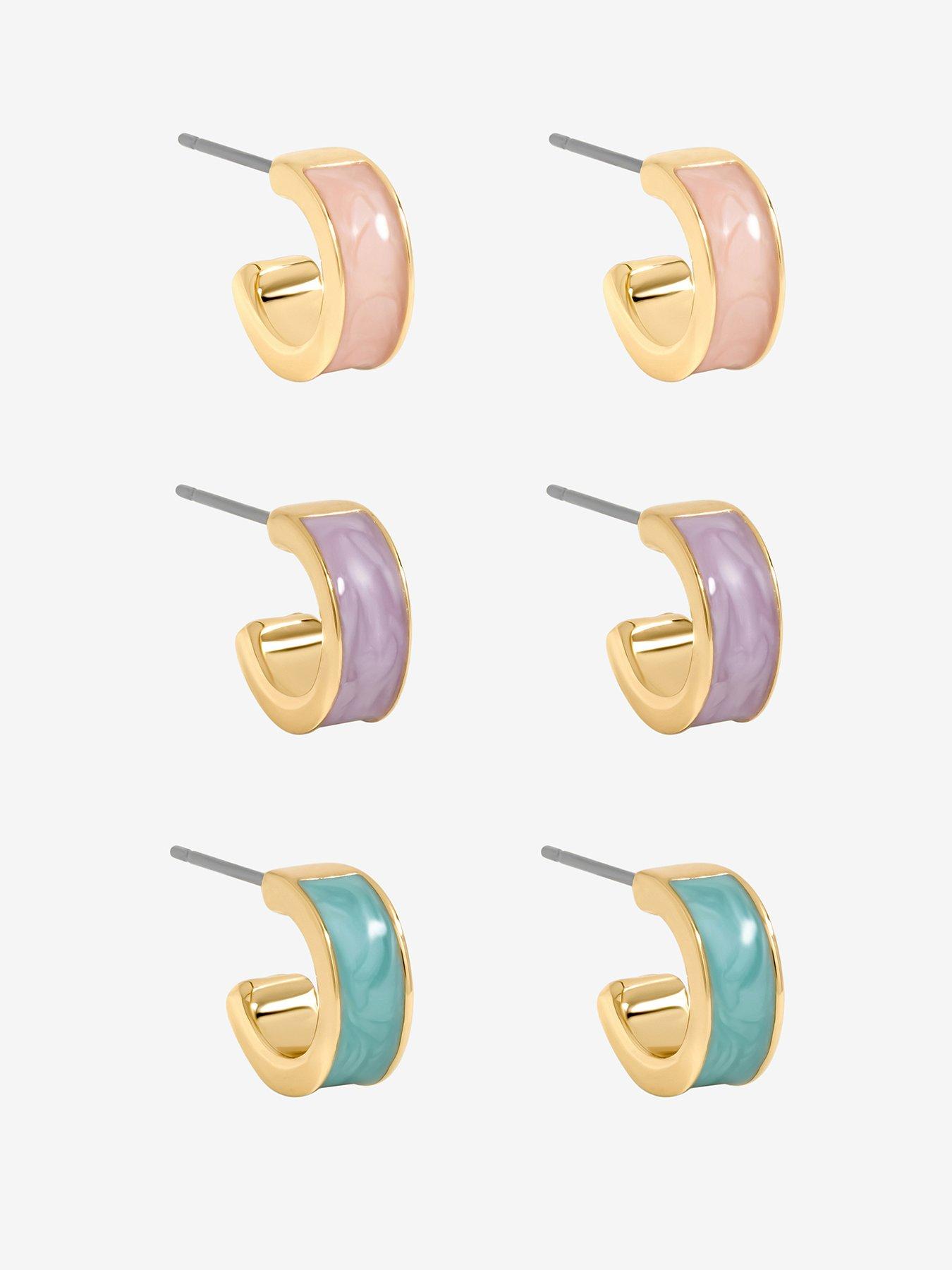 Mood Mood Gold Plated Pastel Hoop Earrings - Pack of 3