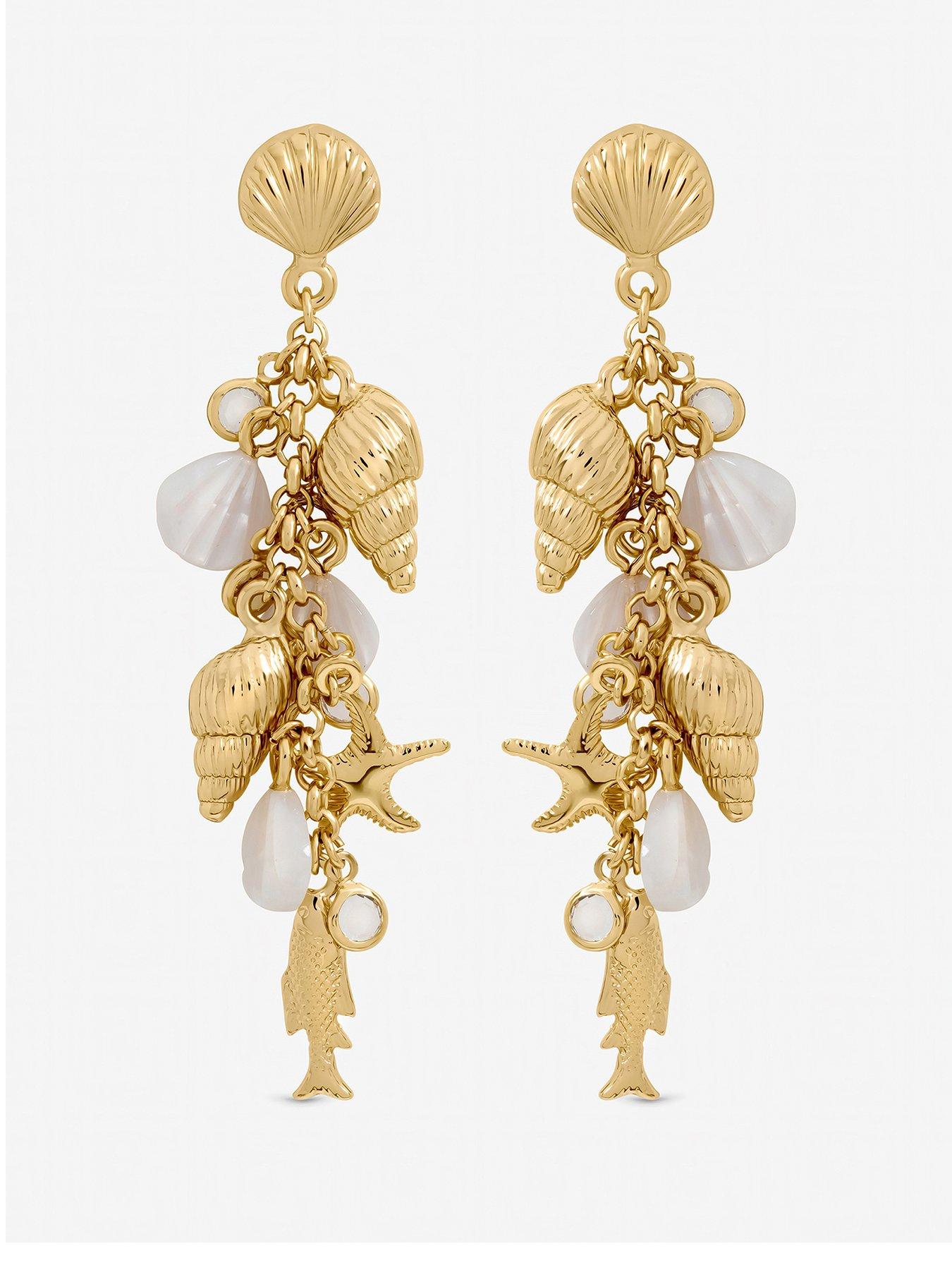 Inicio Inicio Gold Plated Droplet Shell Earrings - Gift Pouch