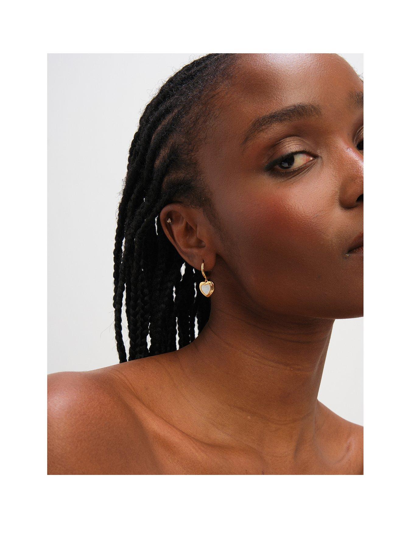 Inicio Inicio Gold Plated Mother of Pearl Heart Earrings - Gift Pouch