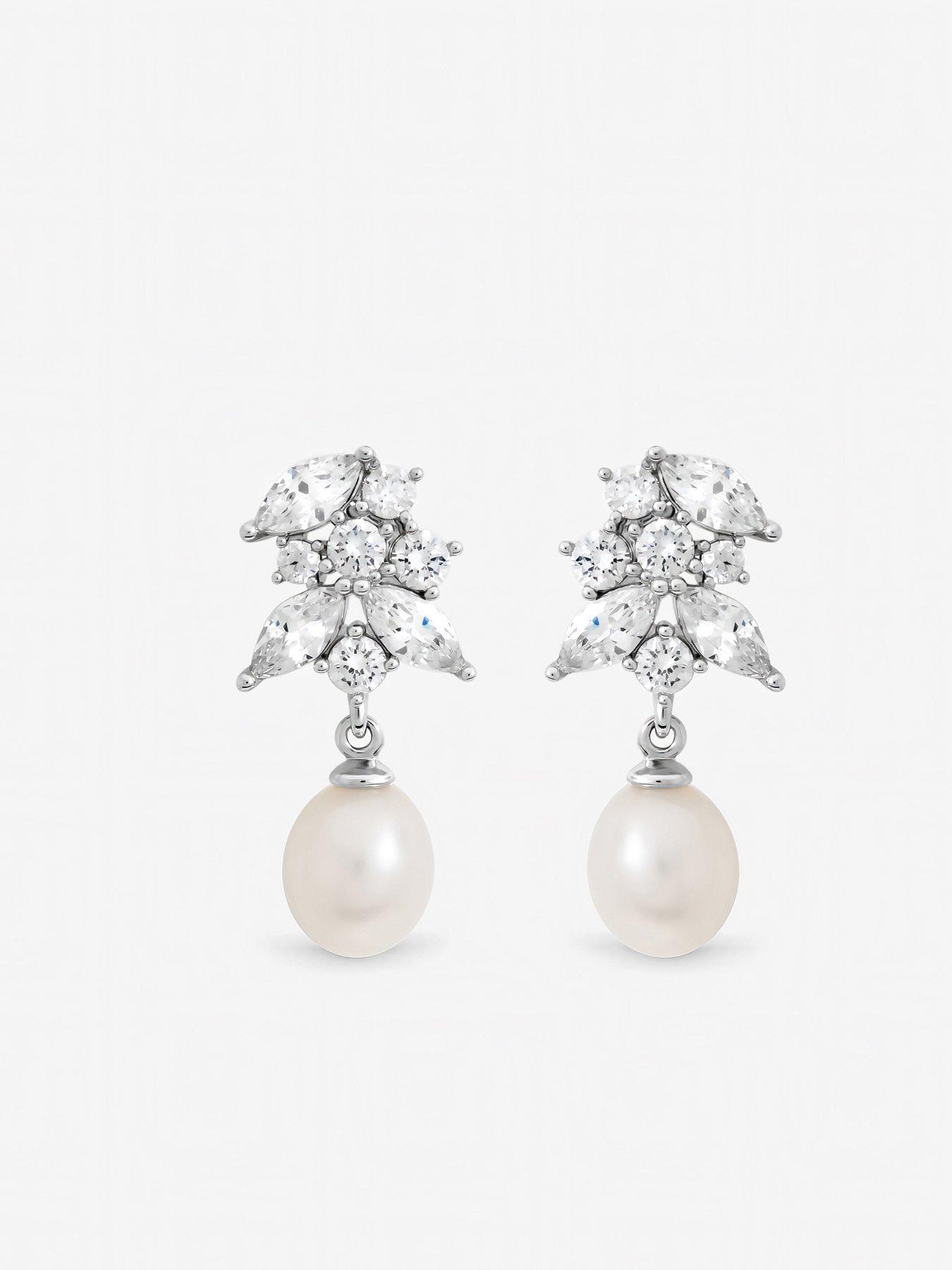 Image 3 of 3 of Jon Richard Jon Richard Rhodium Plated Crystal and Freshwater Pearl Earrings