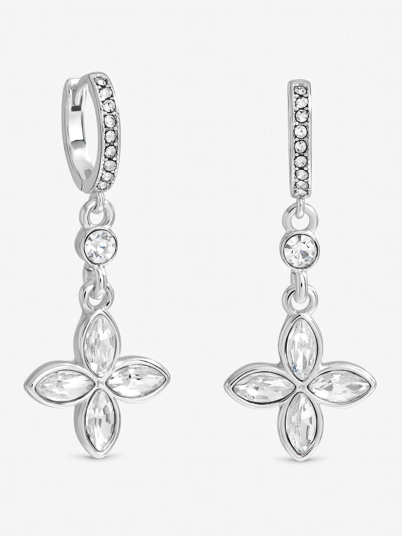 Image 1 of 1 of Jon Richard Jon Richard Silver Plated and Crystal Clover Earrings